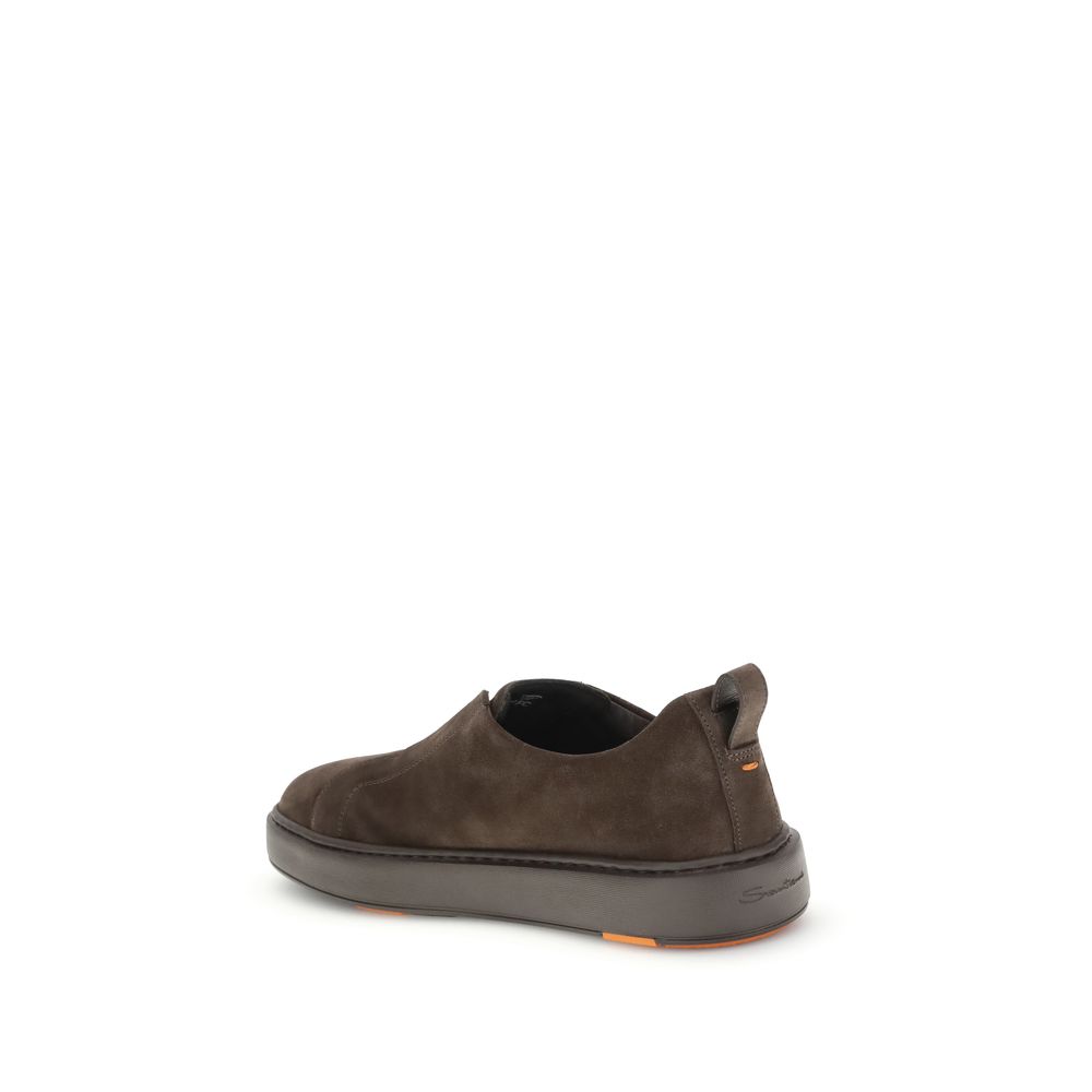 Santoni Brown Calf Leather Bos Taurus Low Top Men's Sneakers