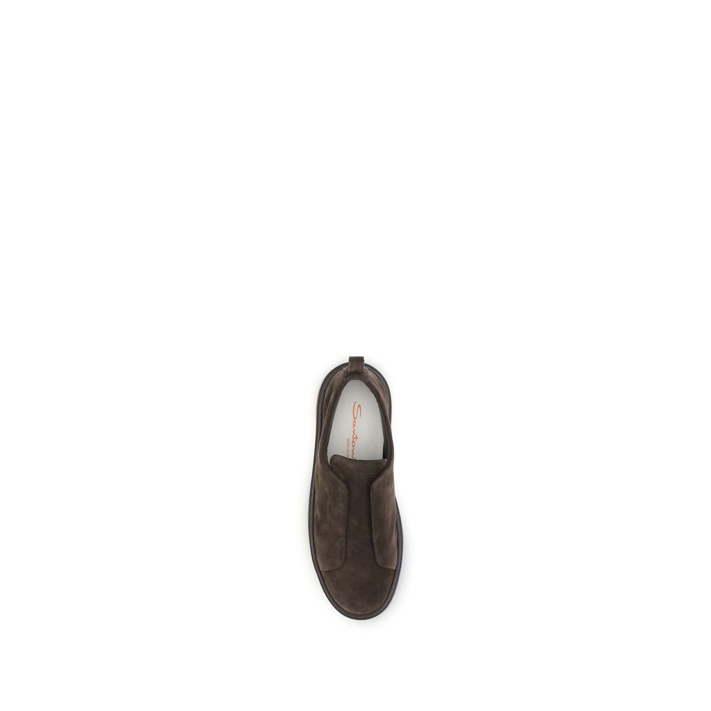 Santoni Brown Calf Leather Bos Taurus Low Top Men's Sneakers