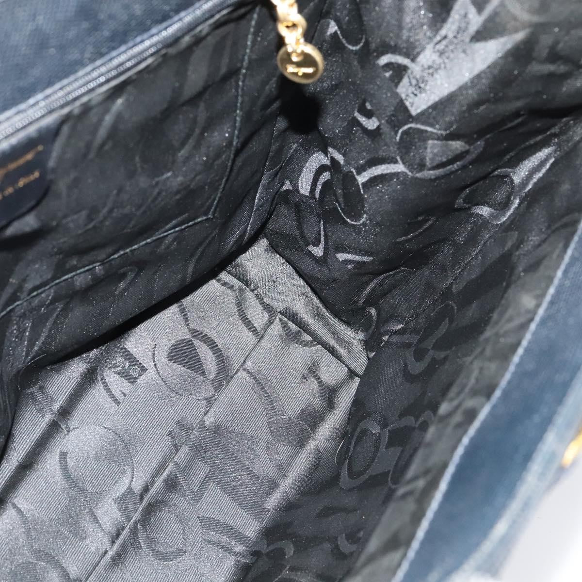 Salvatore Ferragamo Vintage Vara Bow Tote Lizard Embossed Leather Navy Leather Tote Bag Bag (Pre-Owned)
