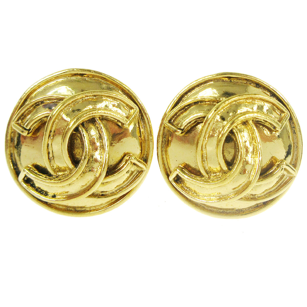 Chanel Cc Button Clip-On Metal Gold Gold_Plated Earrings Jewelry (Pre-Owned)