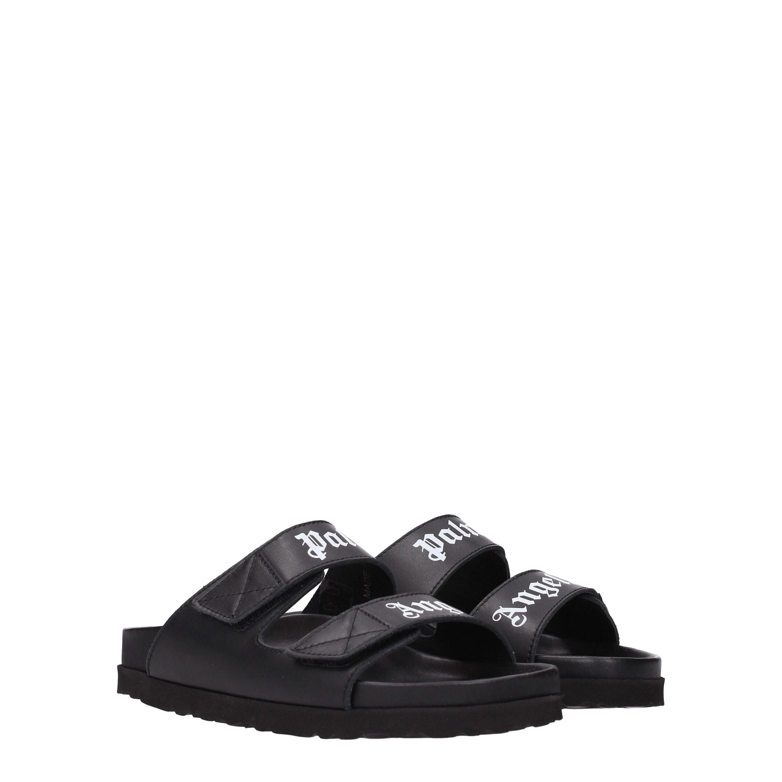 Palm Angels Black Leather Slippers Women's Sandals