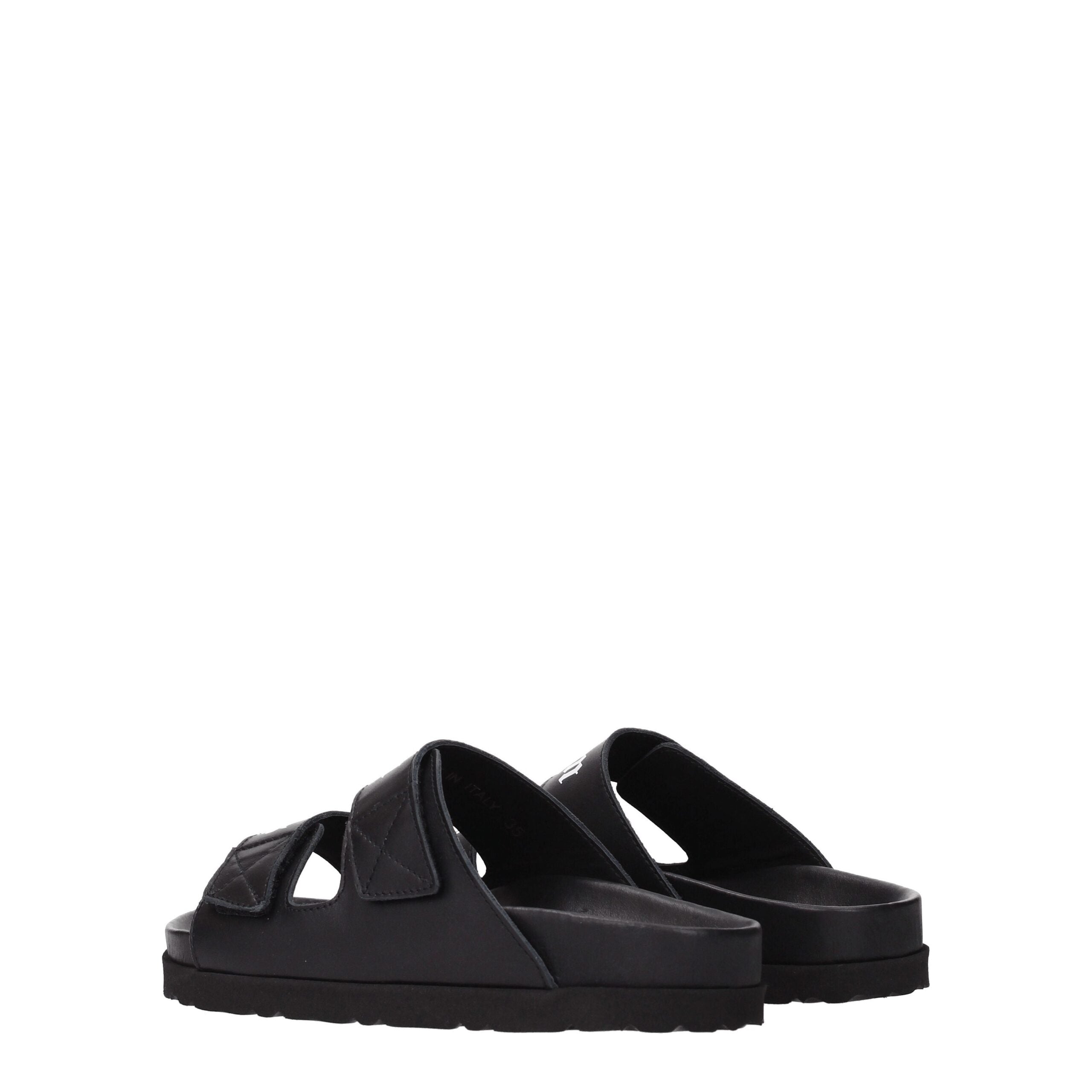 Palm Angels Black Leather Slippers Women's Sandals