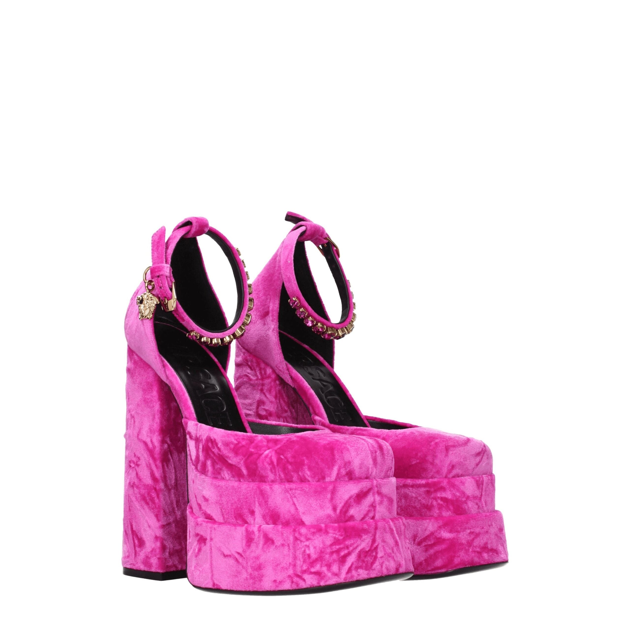 Versace Pink Velvet Platform Women's Sandals