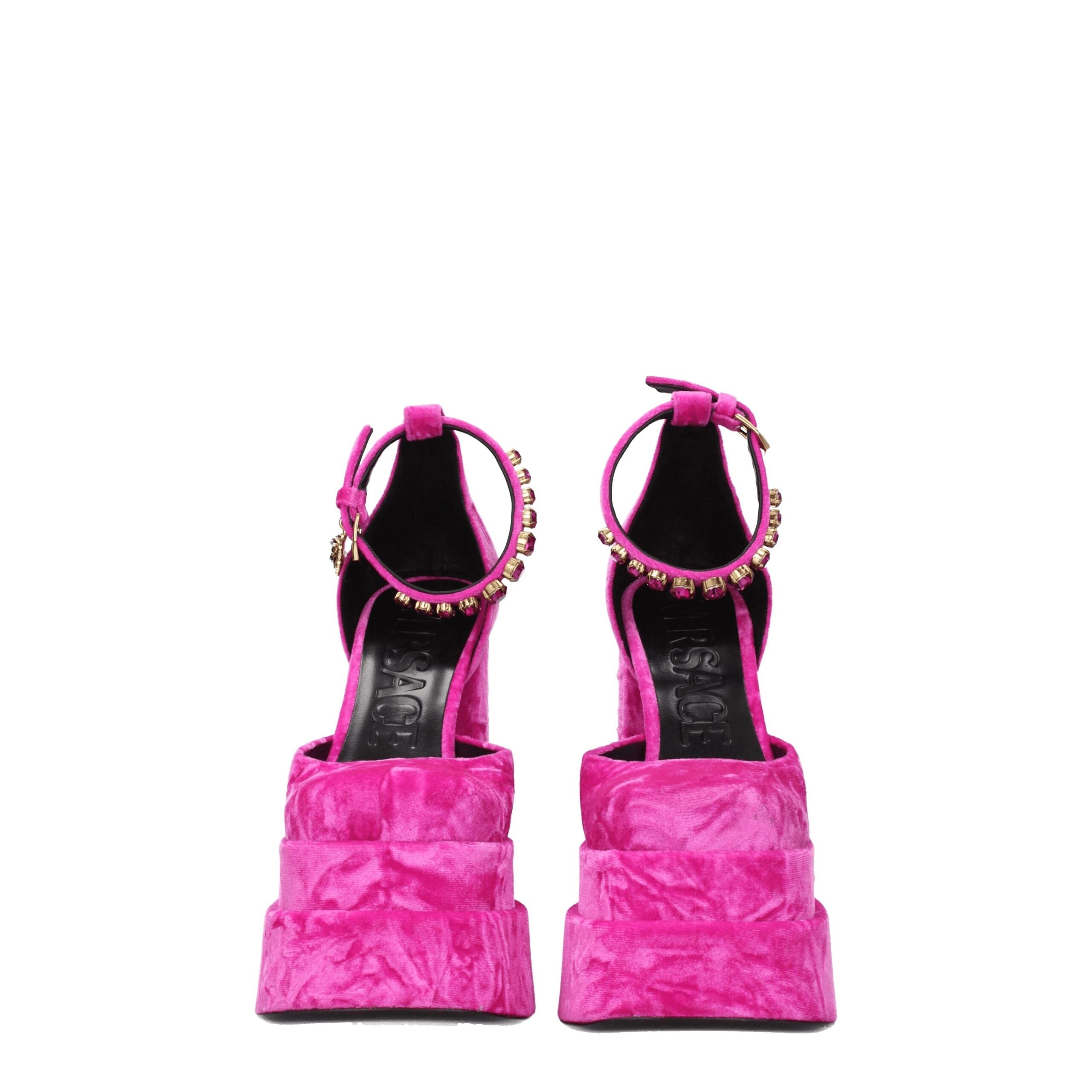Versace Pink Velvet Platform Women's Sandals
