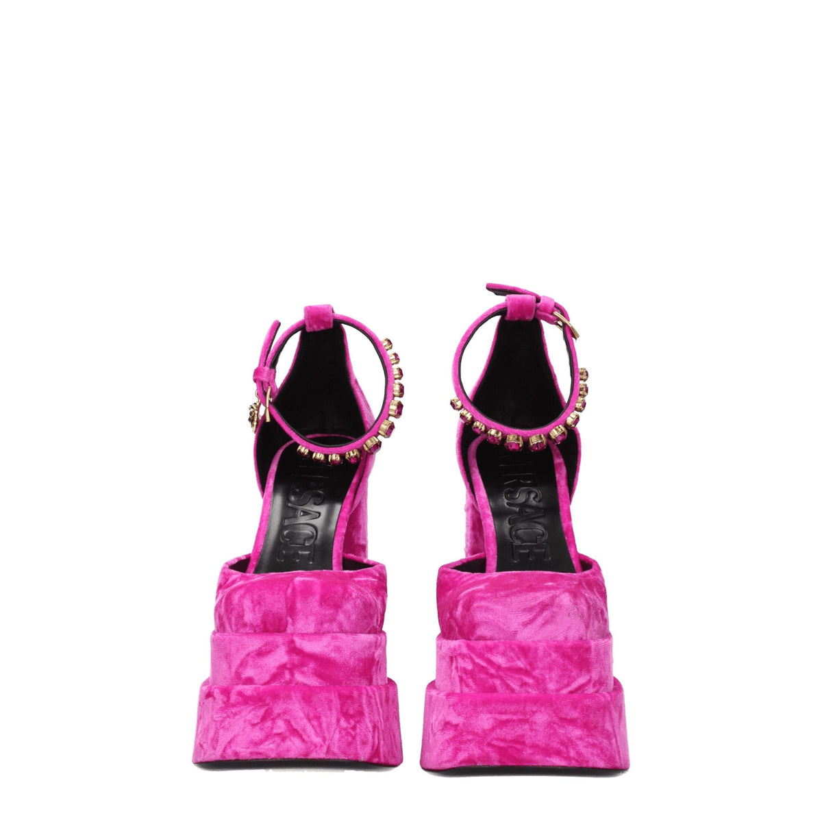 Versace Pink Velvet Platform Women's Sandals