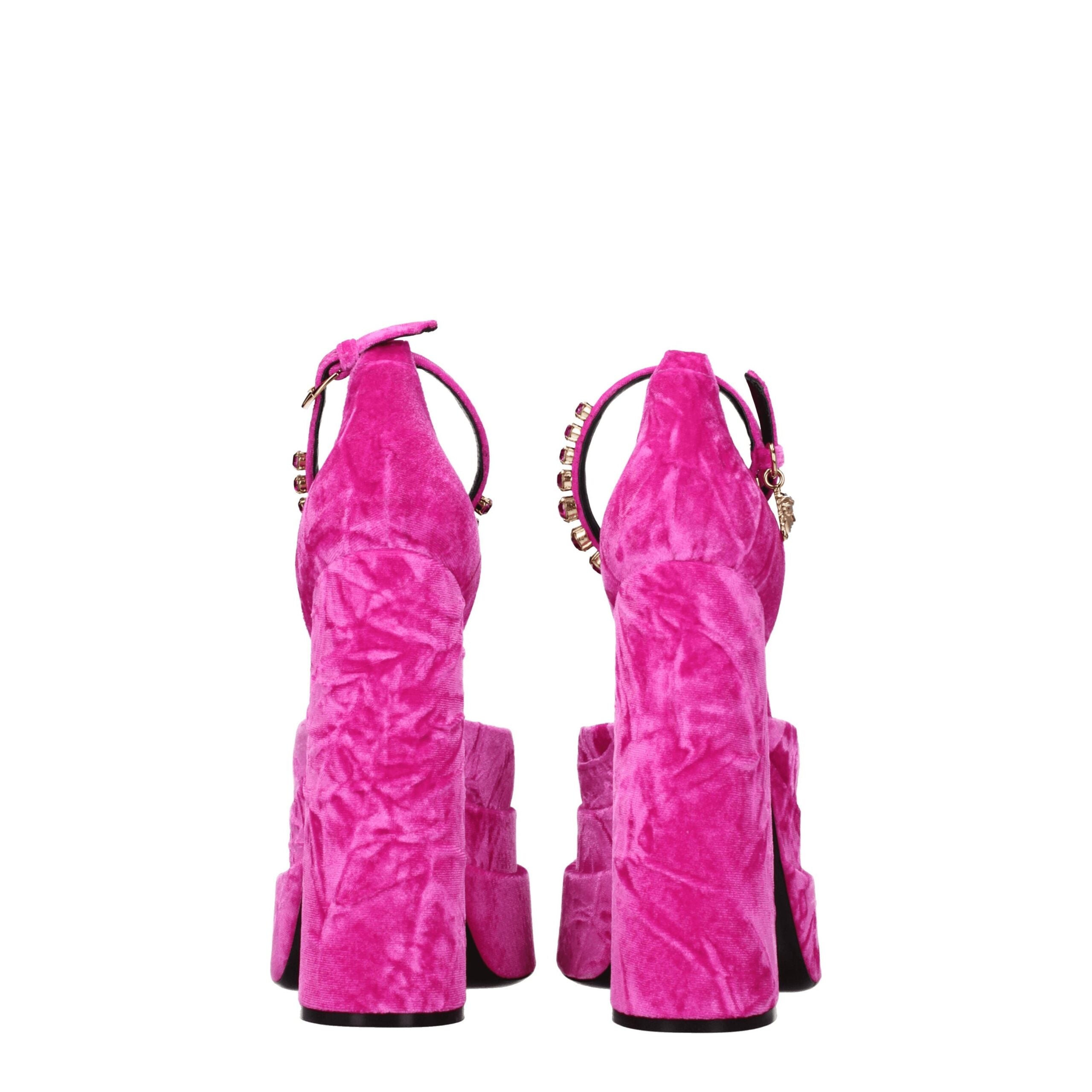 Versace Pink Velvet Platform Women's Sandals