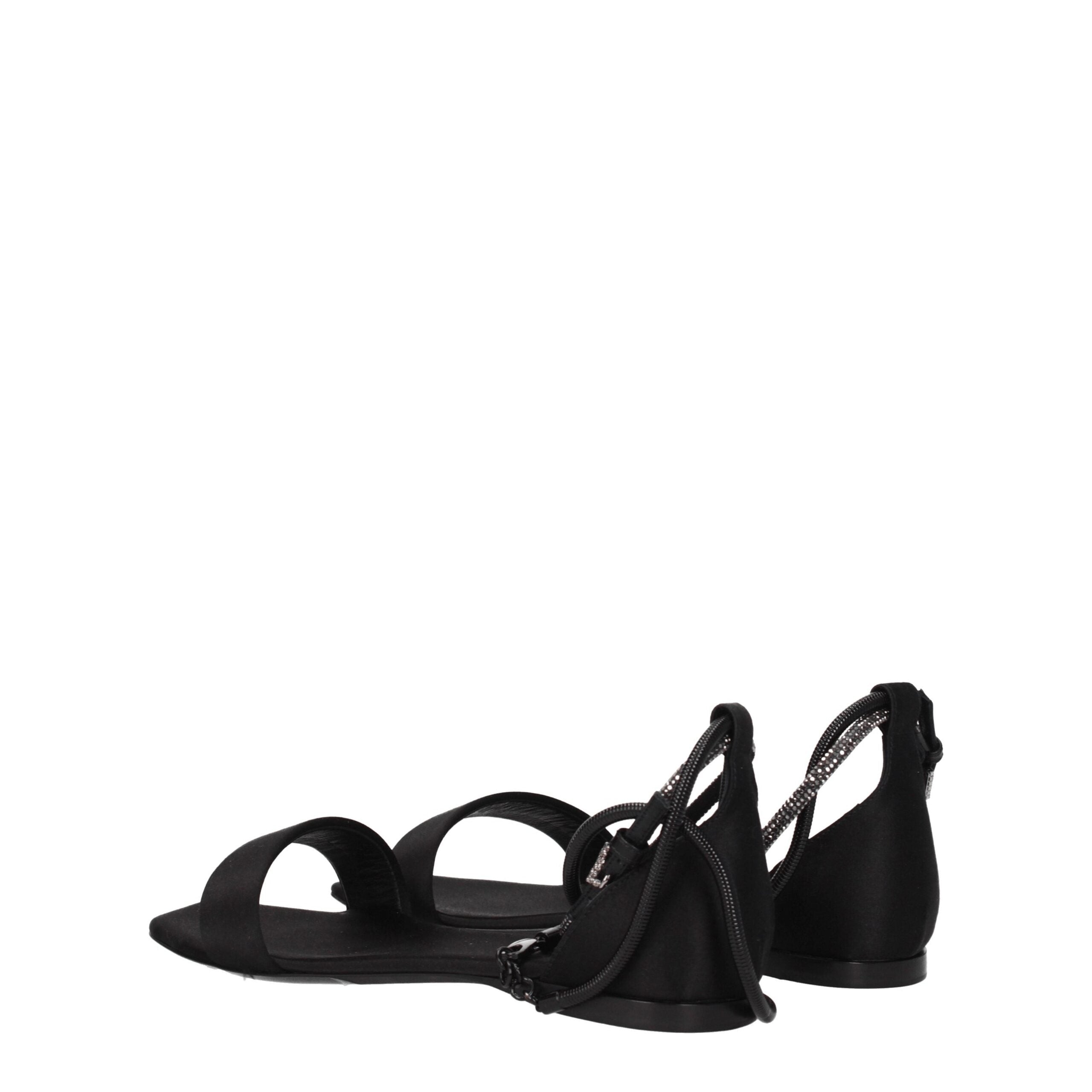 Max Mara Black Satin Flat Women's Sandals