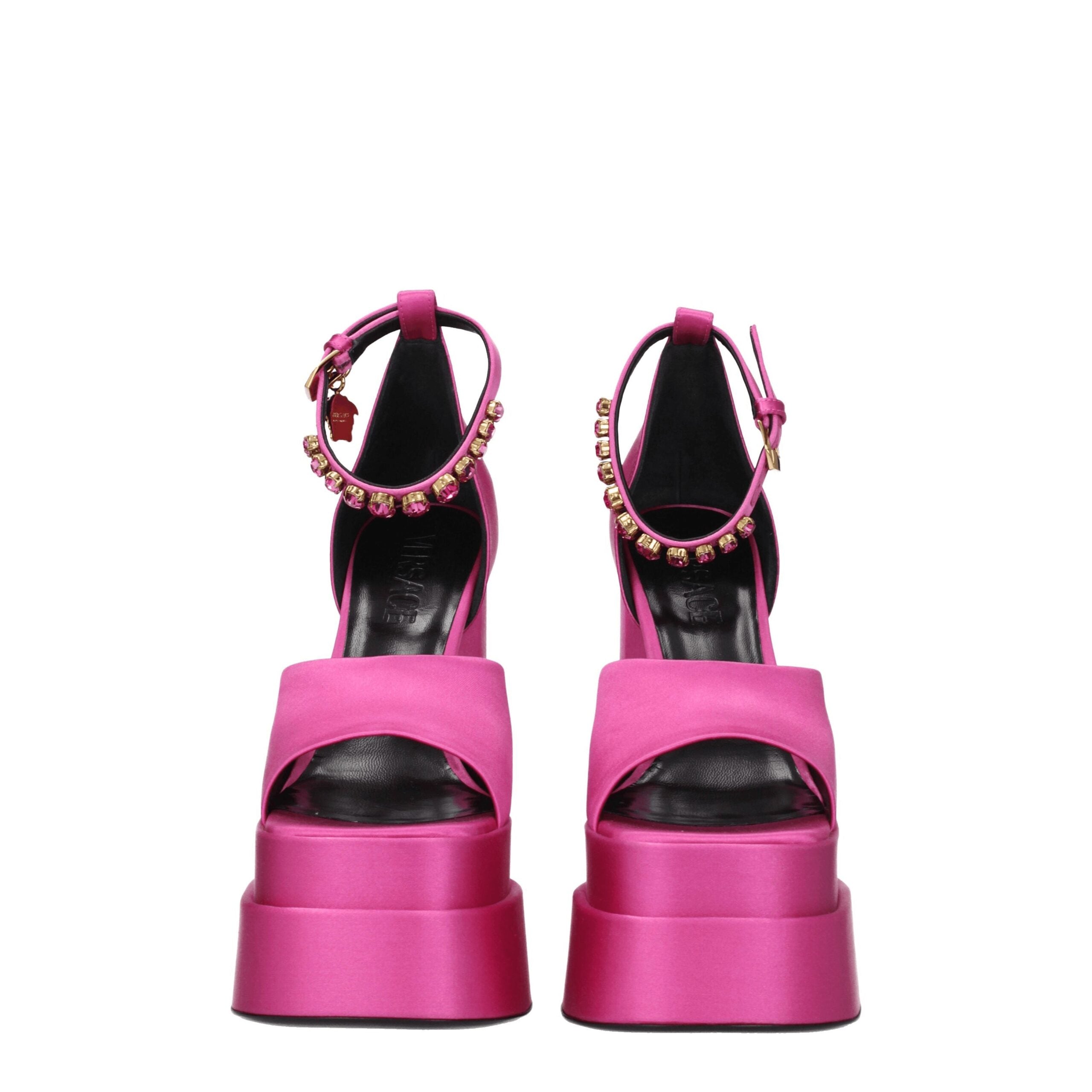 Versace Pink Satin Platform Women's Sandals