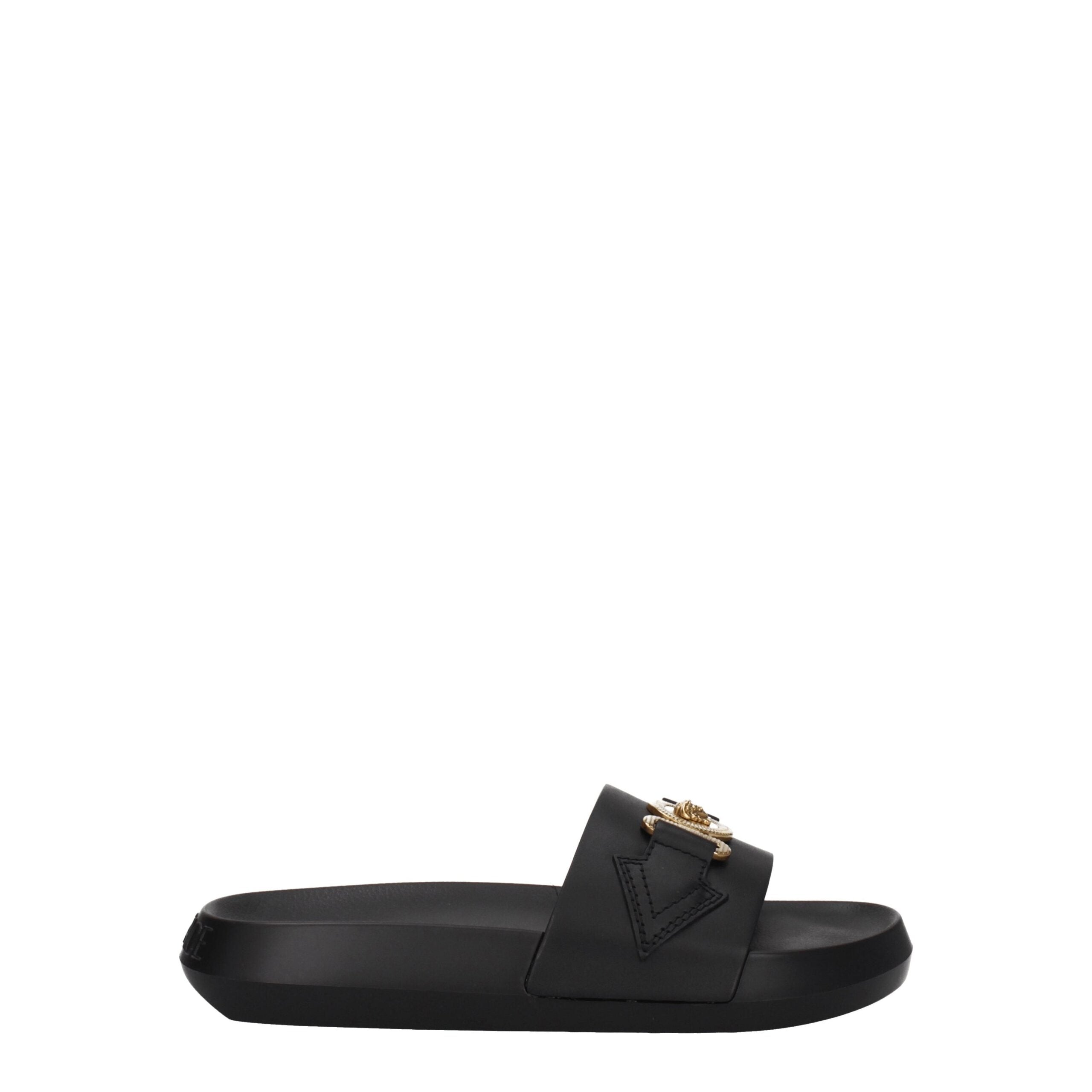 Versace Black Leather Women's Slippers