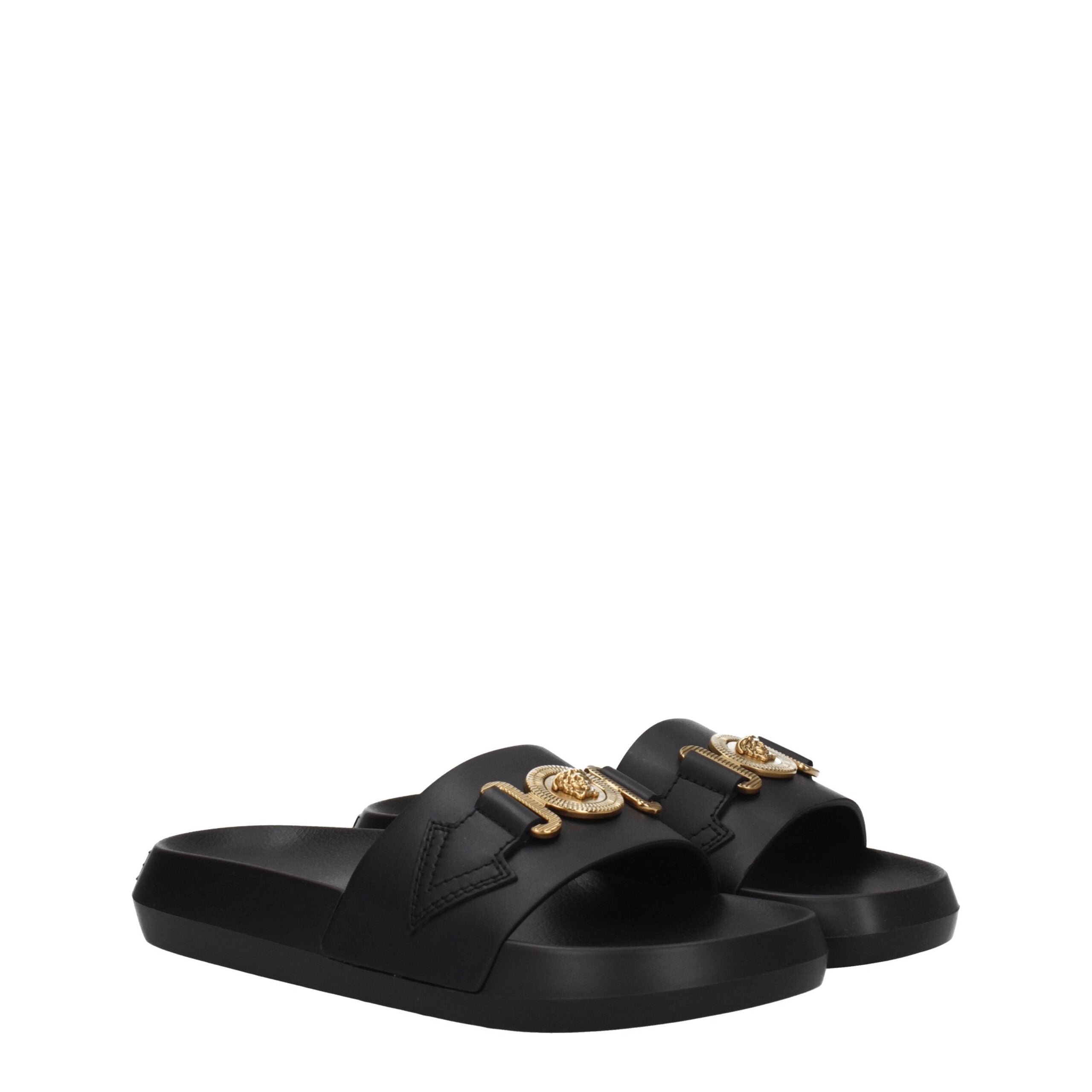Versace Black Leather Women's Slippers