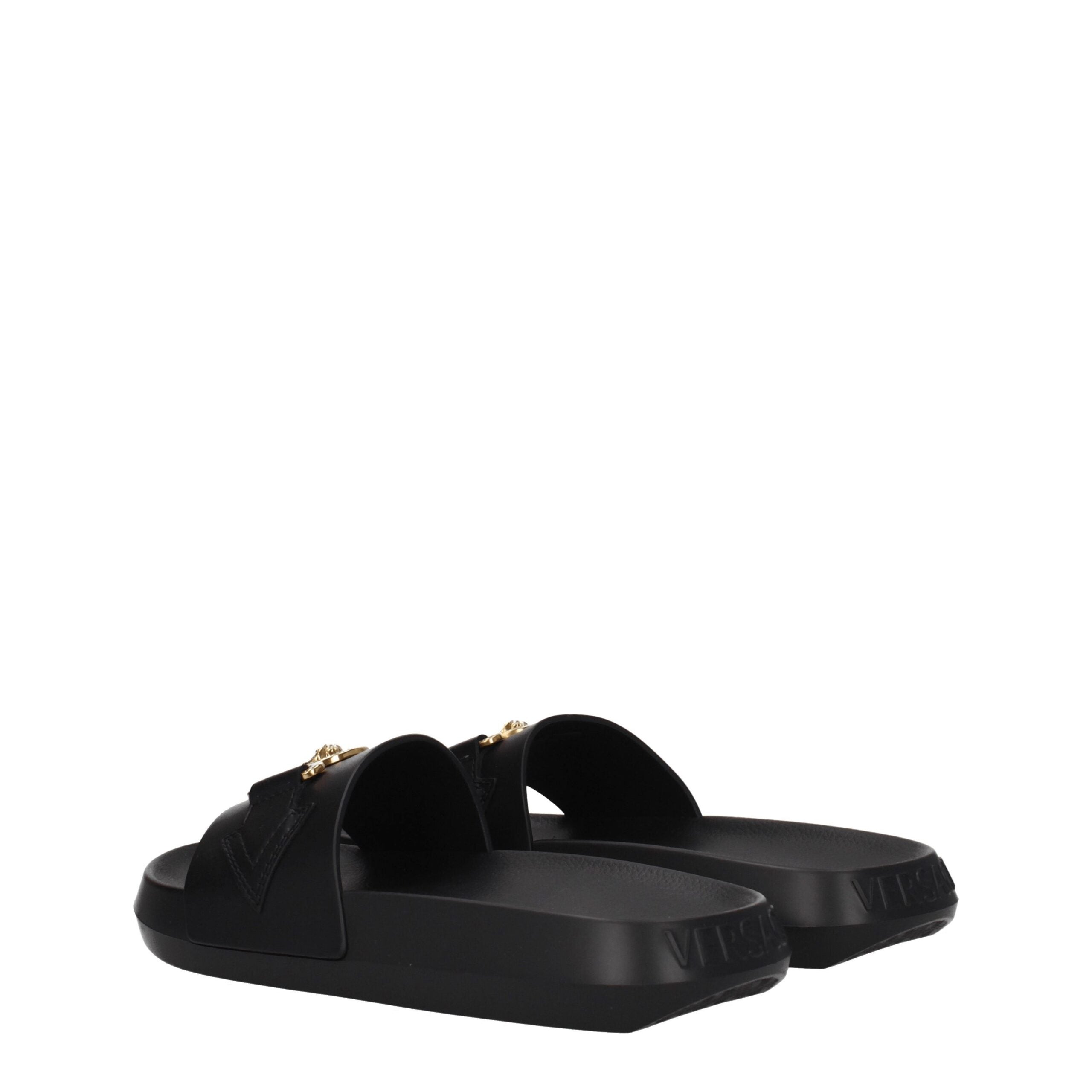 Versace Black Leather Women's Slippers