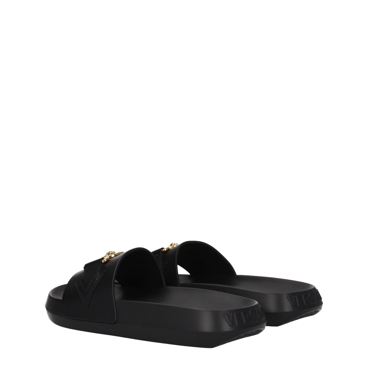Versace Black Leather Women's Slippers