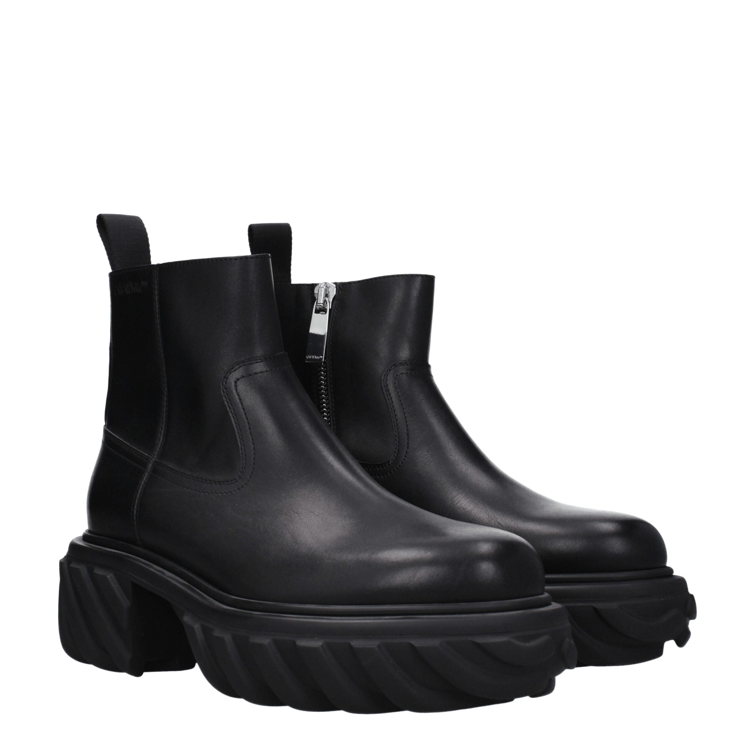 Off-White Black Leather Ankle Men's Boots