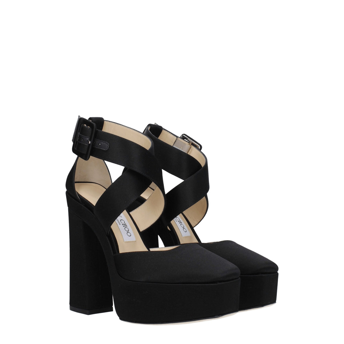 Jimmy Choo Black Satin Platform Women's Sandals