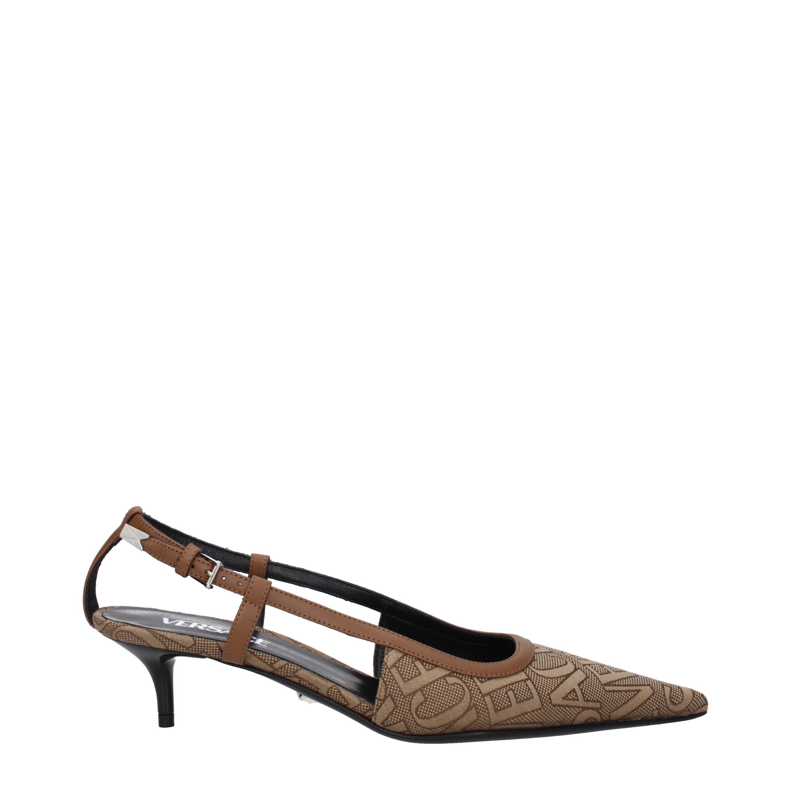 Versace Beige Fabric Mid Heel Women's Pumps