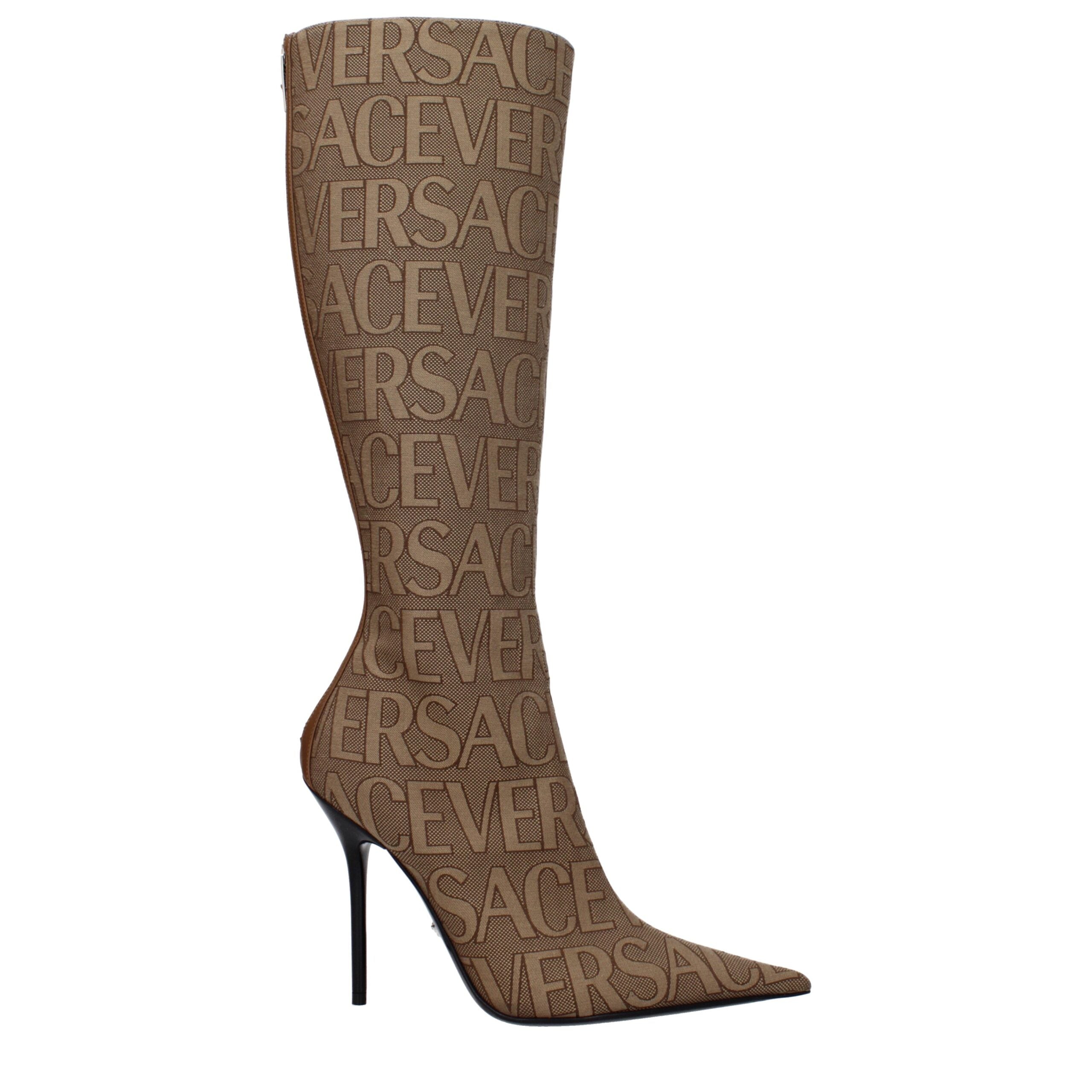 Versace Beige Fabric High Heel Women's Boots