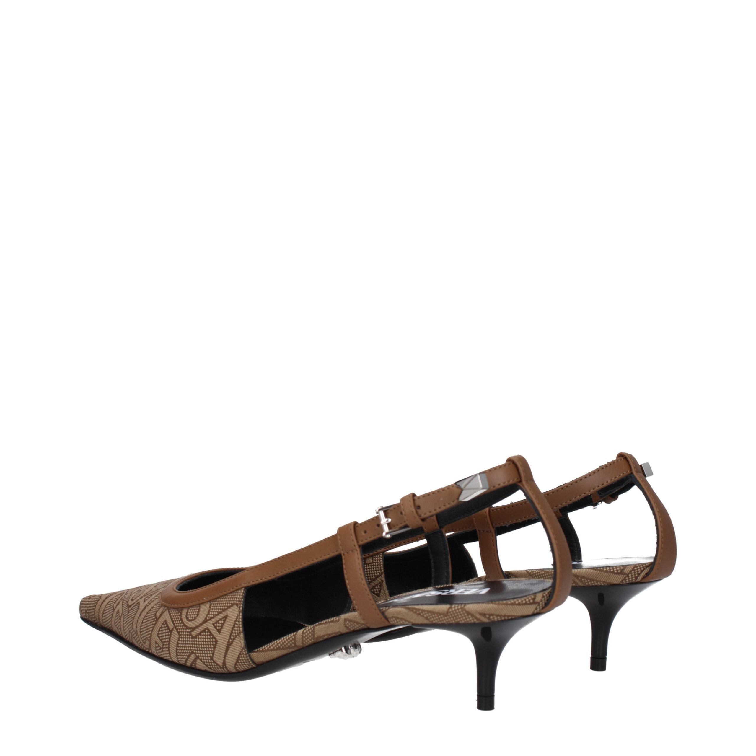 Versace Beige Fabric Mid Heel Women's Pumps