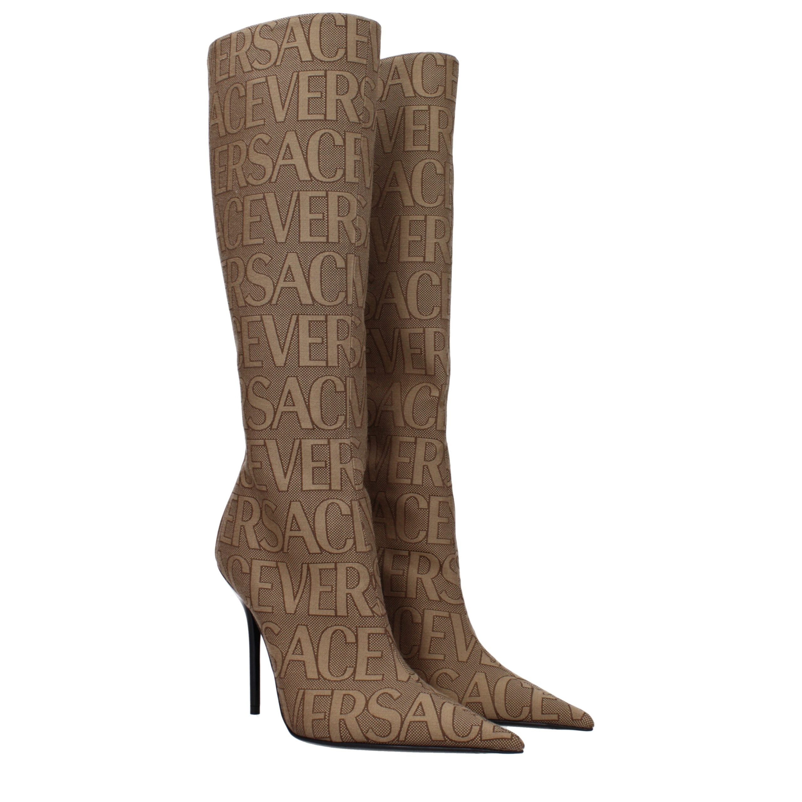 Versace Beige Fabric High Heel Women's Boots