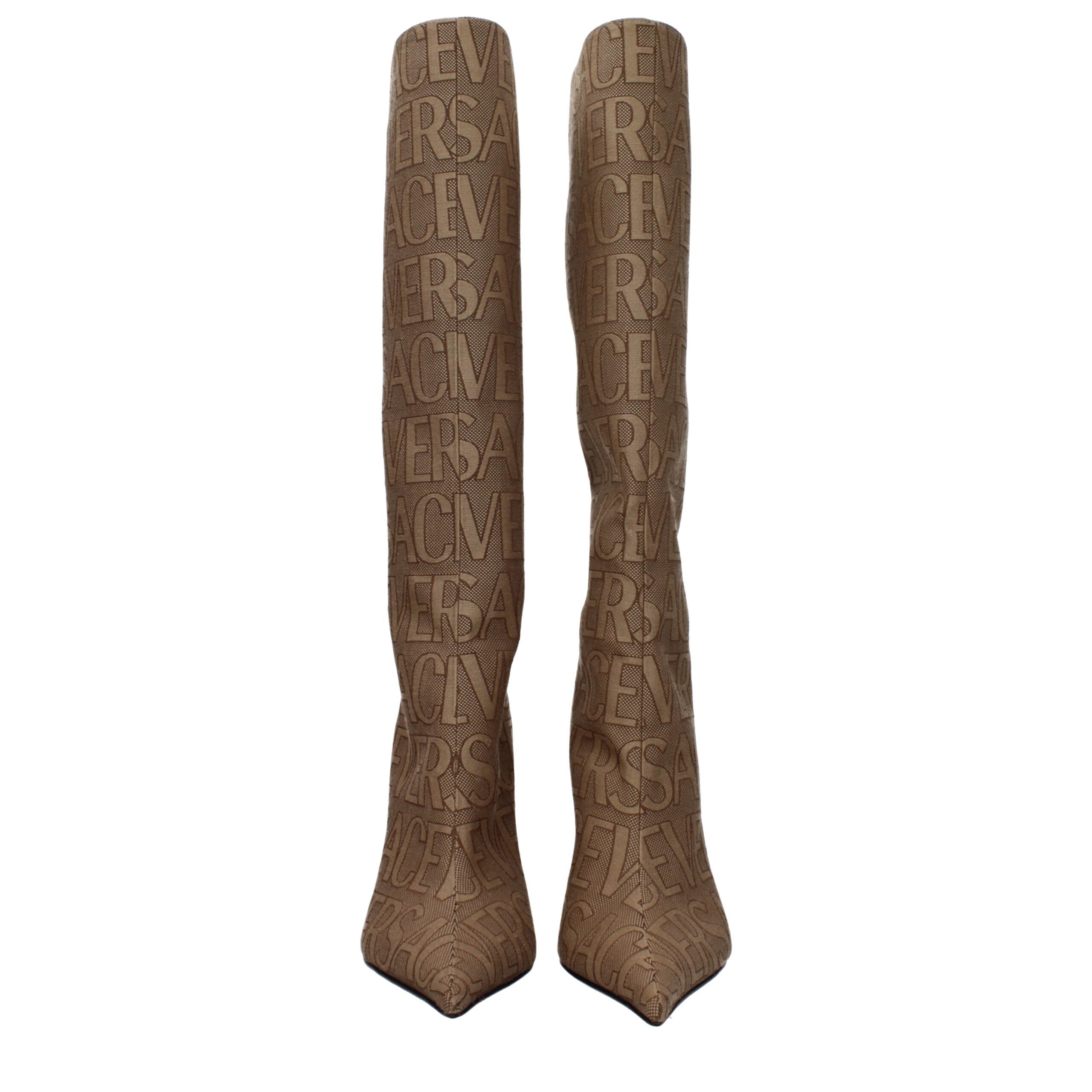 Versace Beige Fabric High Heel Women's Boots