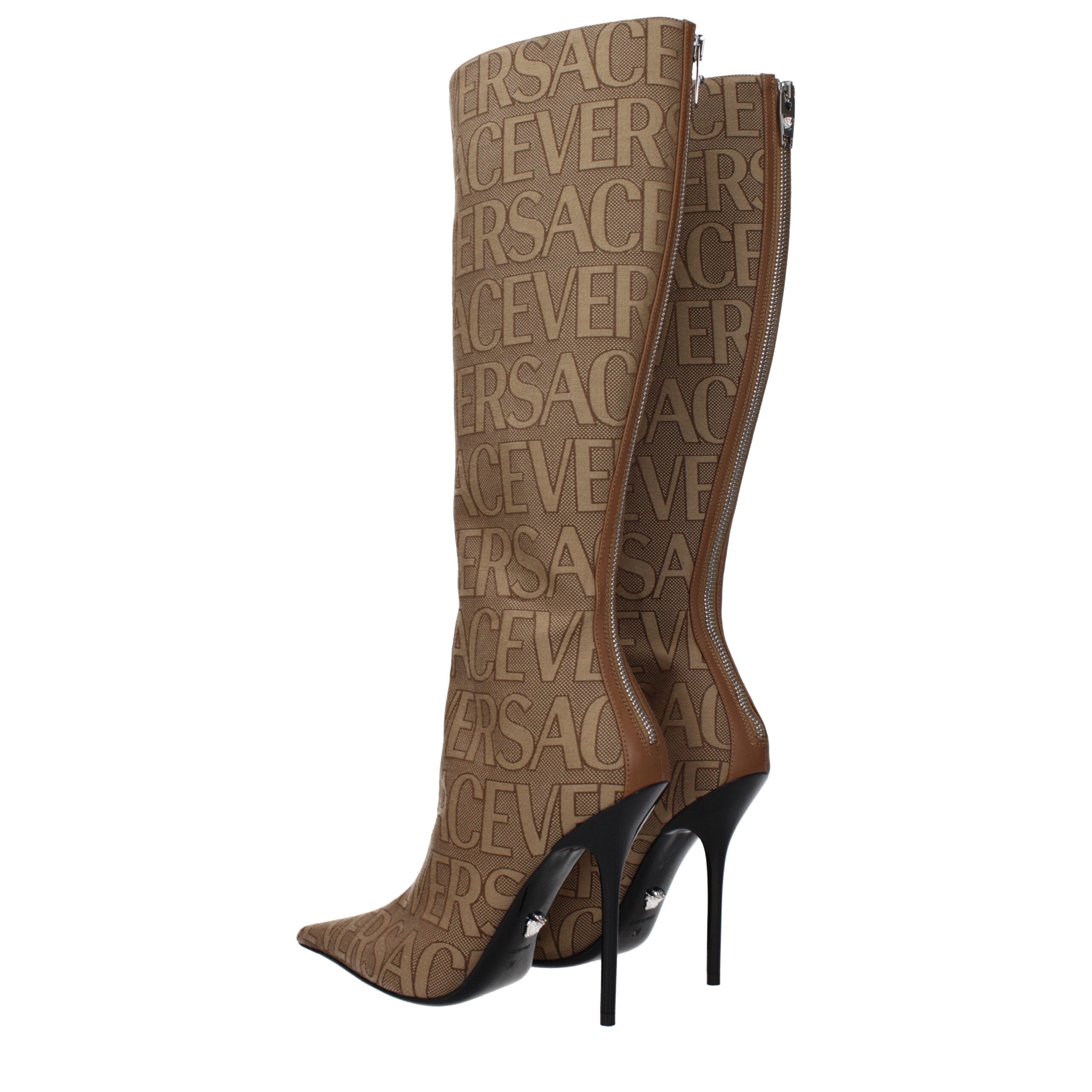 Versace Beige Fabric High Heel Women's Boots
