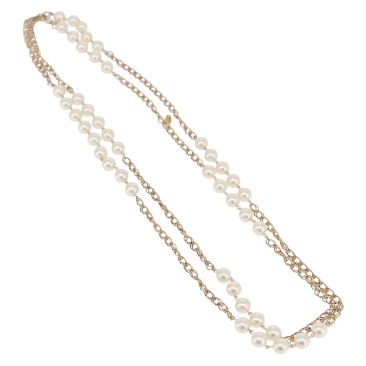 Chanel Vintage Double Pearl Station Long Chain Metal And Faux Pearls Gold Gold_Plated Necklace Jewelry (Pre-Owned)