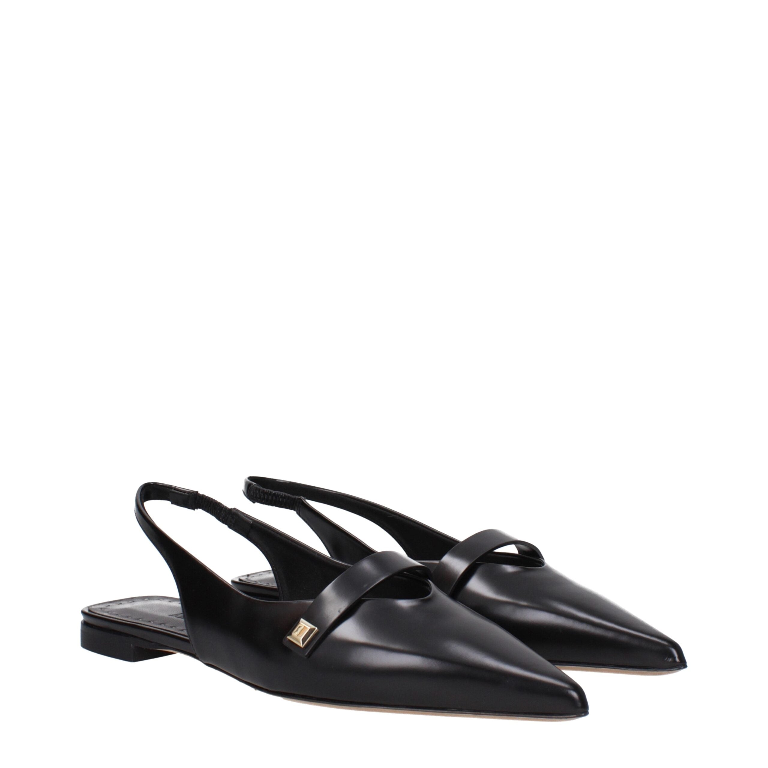Max Mara Black Leather Ballet Women's Flats
