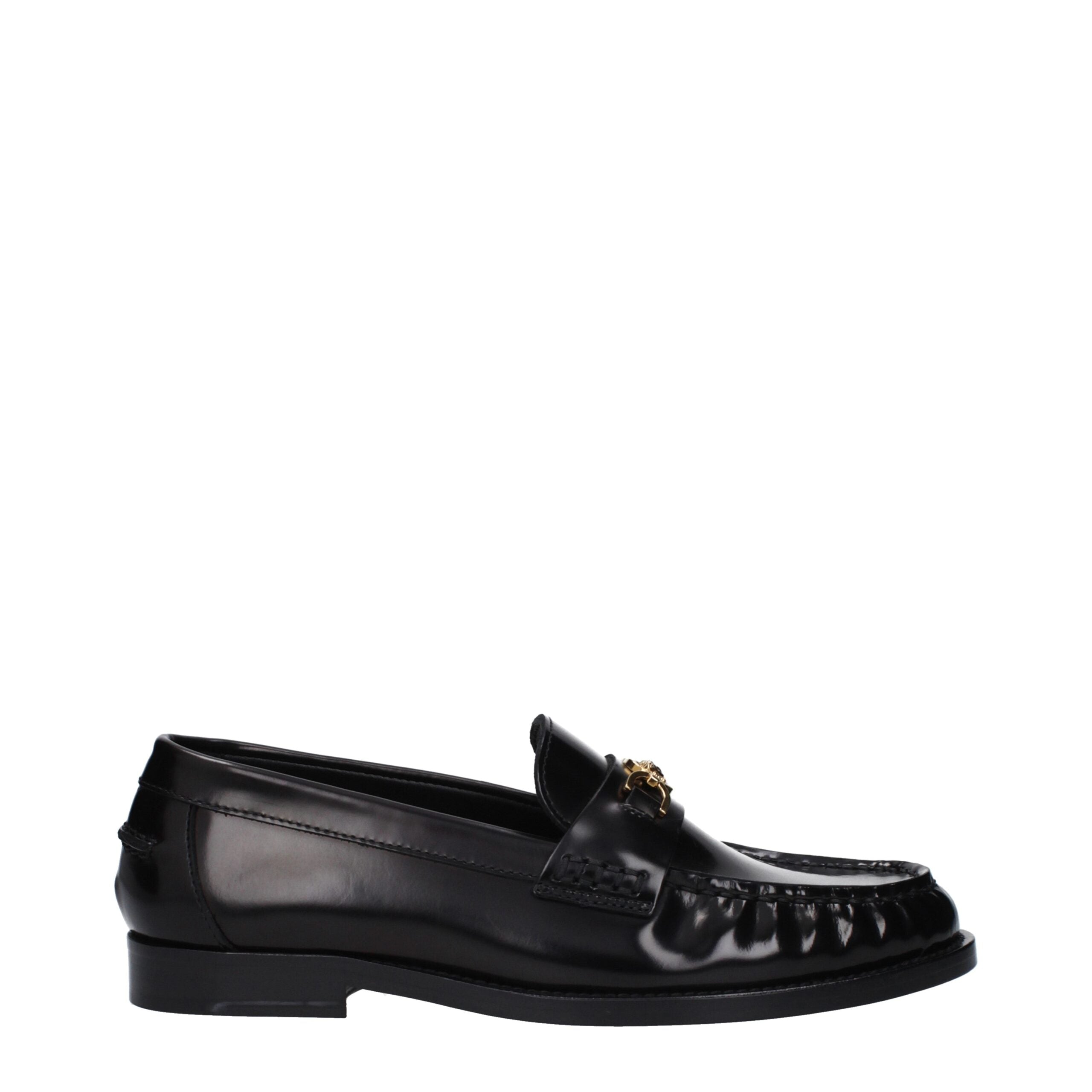 Versace Black Leather Slip-On Women's Loafers