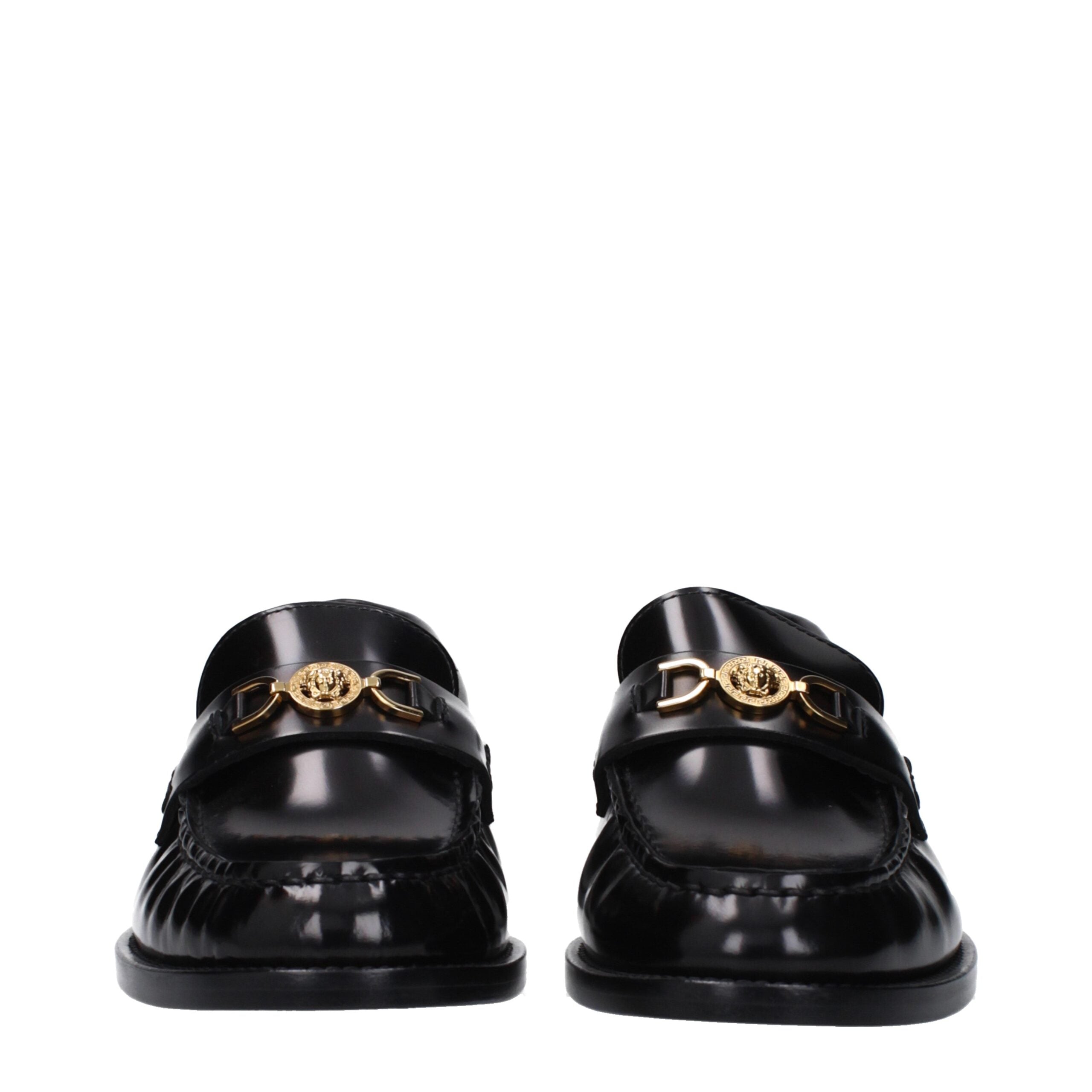 Versace Black Leather Slip-On Women's Loafers