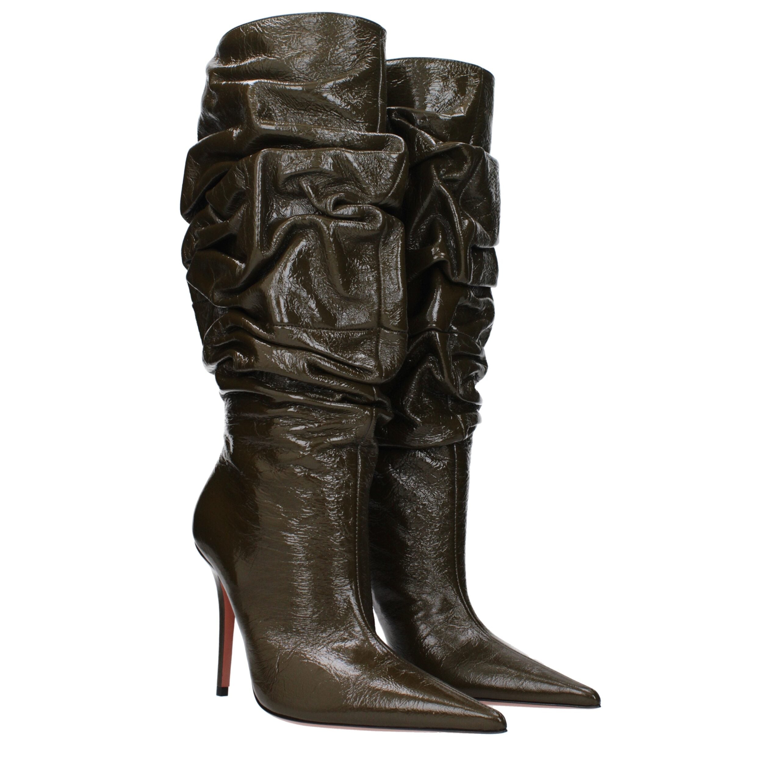 Amina Muaddi Green Leather High Heel Women's Boots