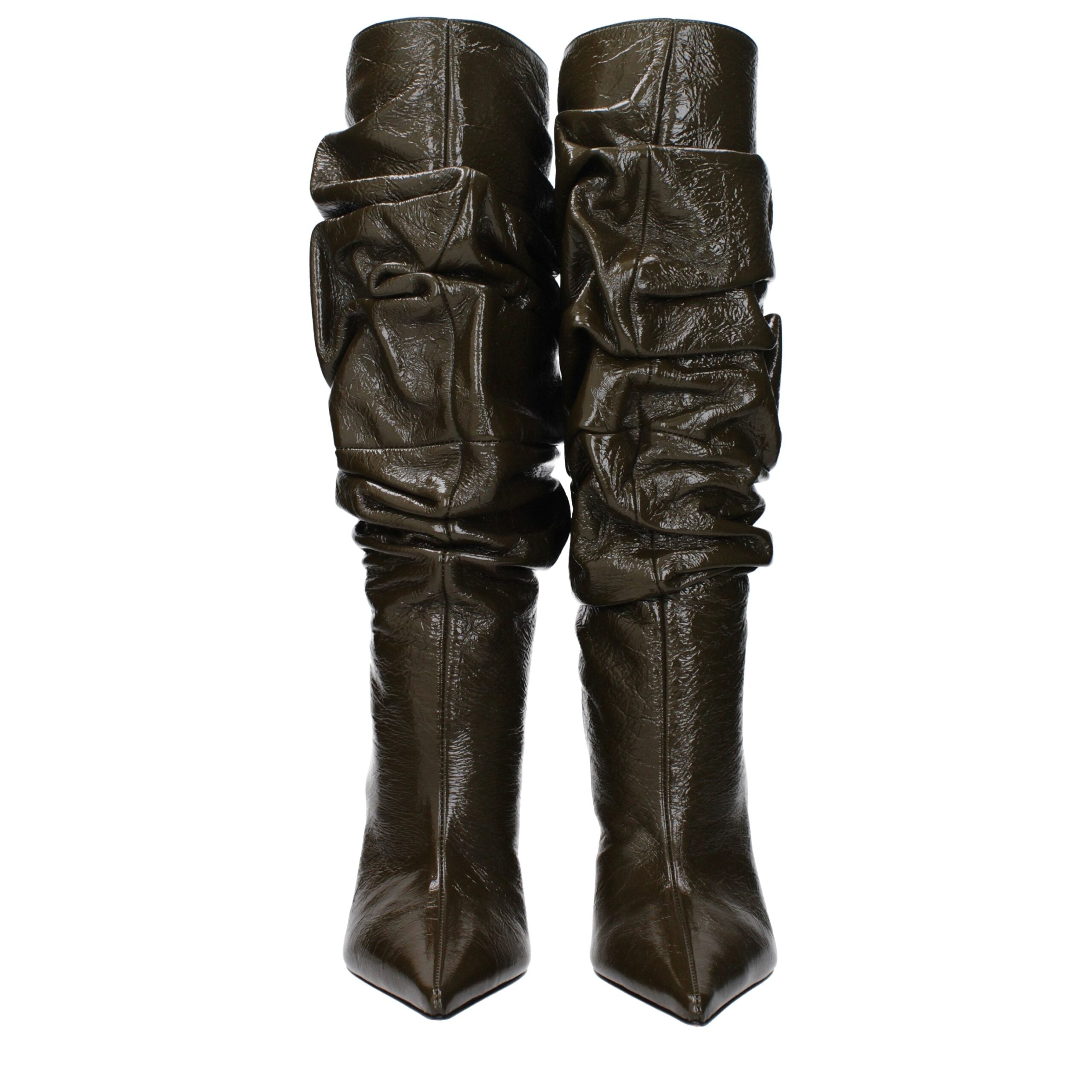 Amina Muaddi Green Leather High Heel Women's Boots