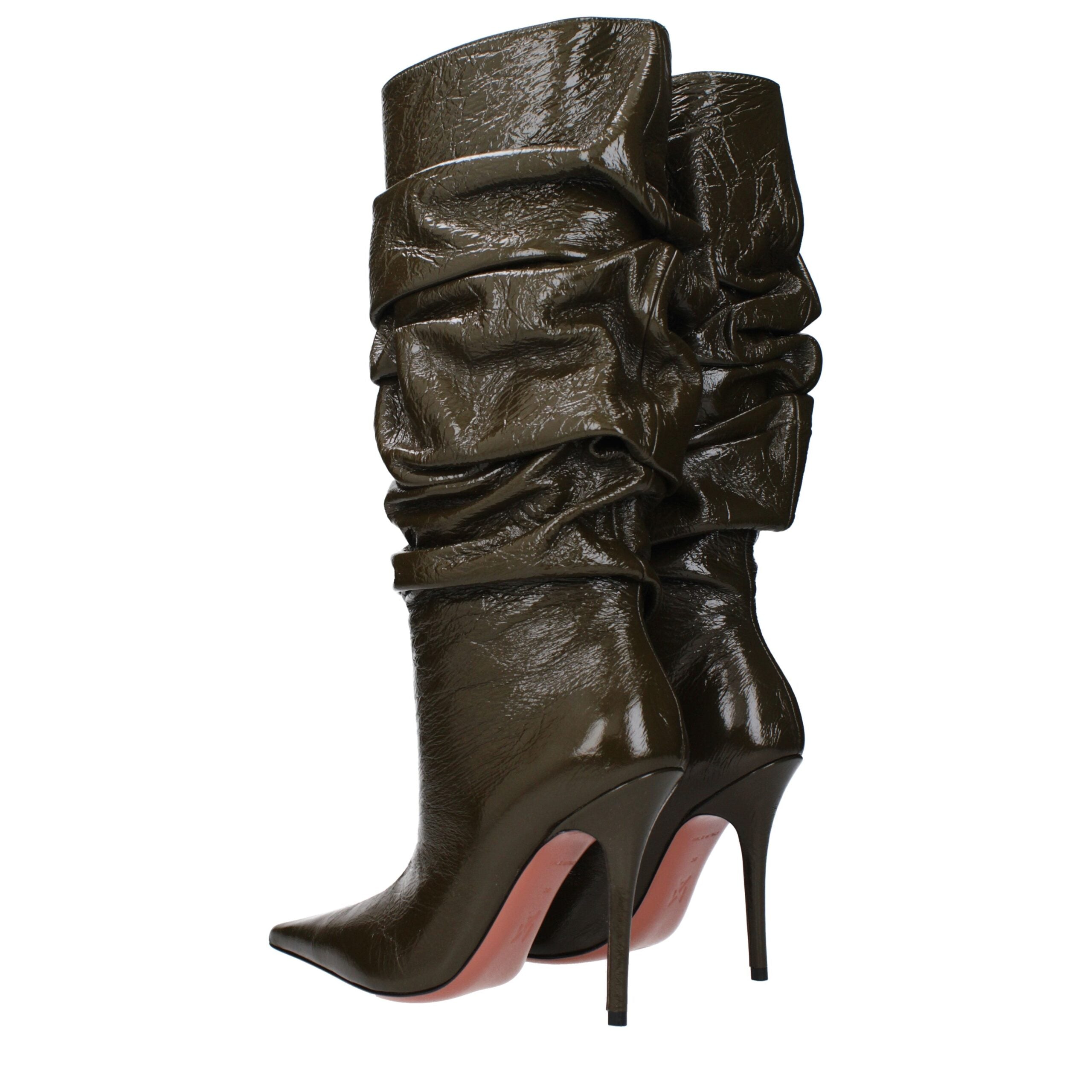 Amina Muaddi Green Leather High Heel Women's Boots