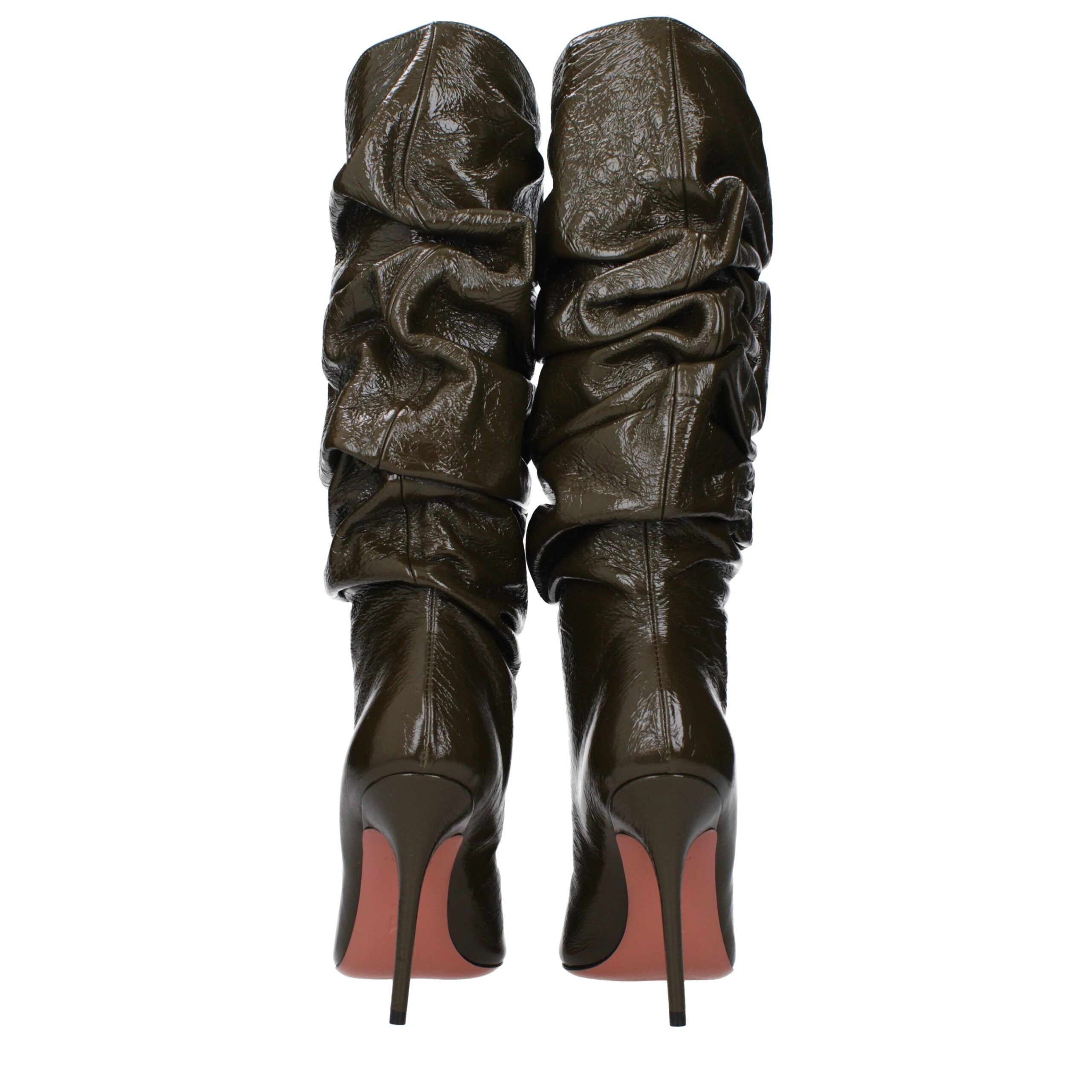 Amina Muaddi Green Leather High Heel Women's Boots