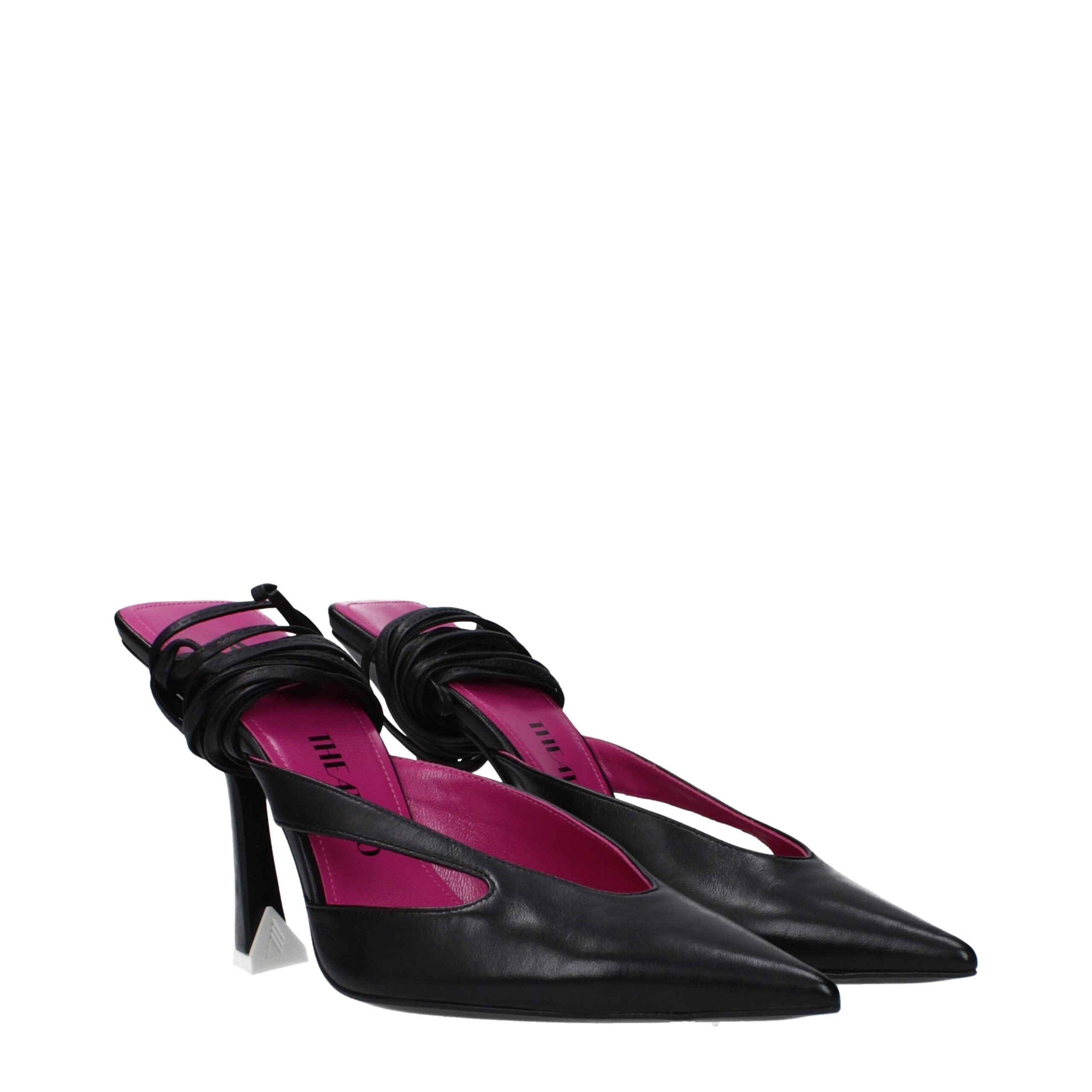 The Attico Black Leather Stiletto Heel Women's Sandals