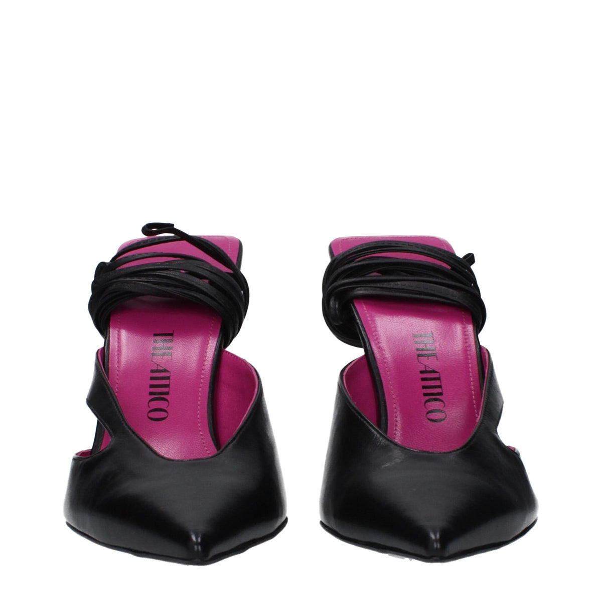 The Attico Black Leather Stiletto Heel Women's Sandals