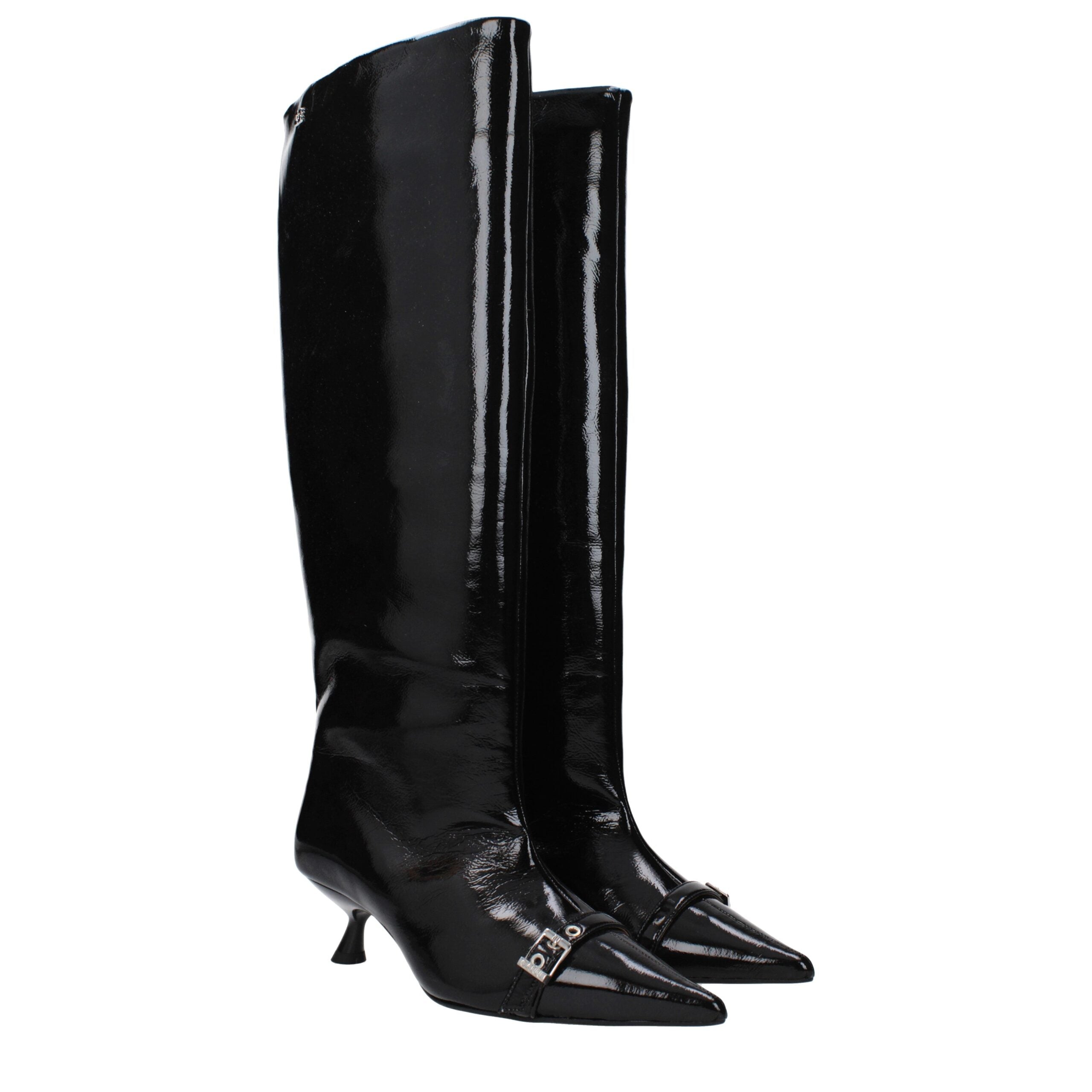 Ganni Black Leather Women's Boots