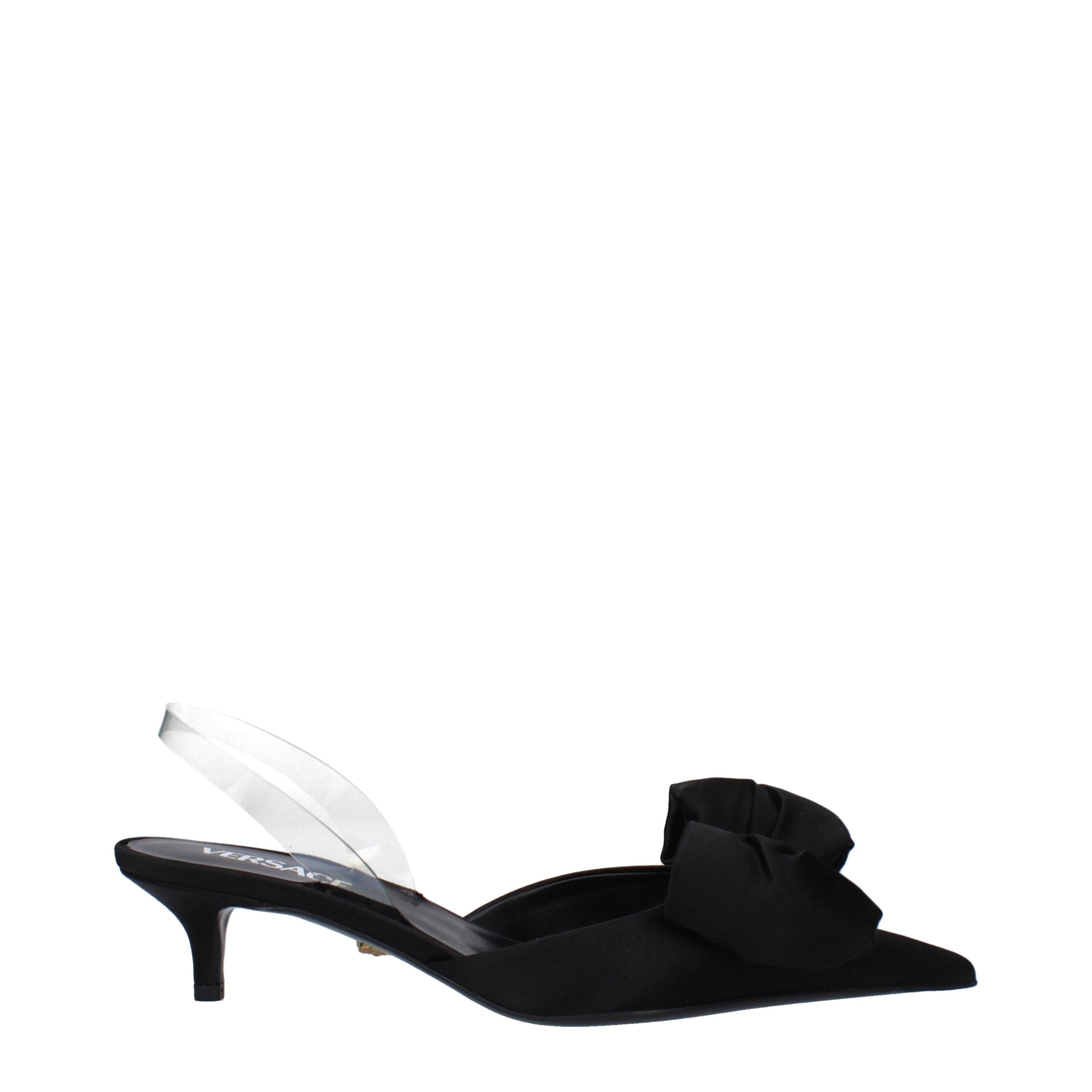 Versace Black Satin Flat Women's Sandals
