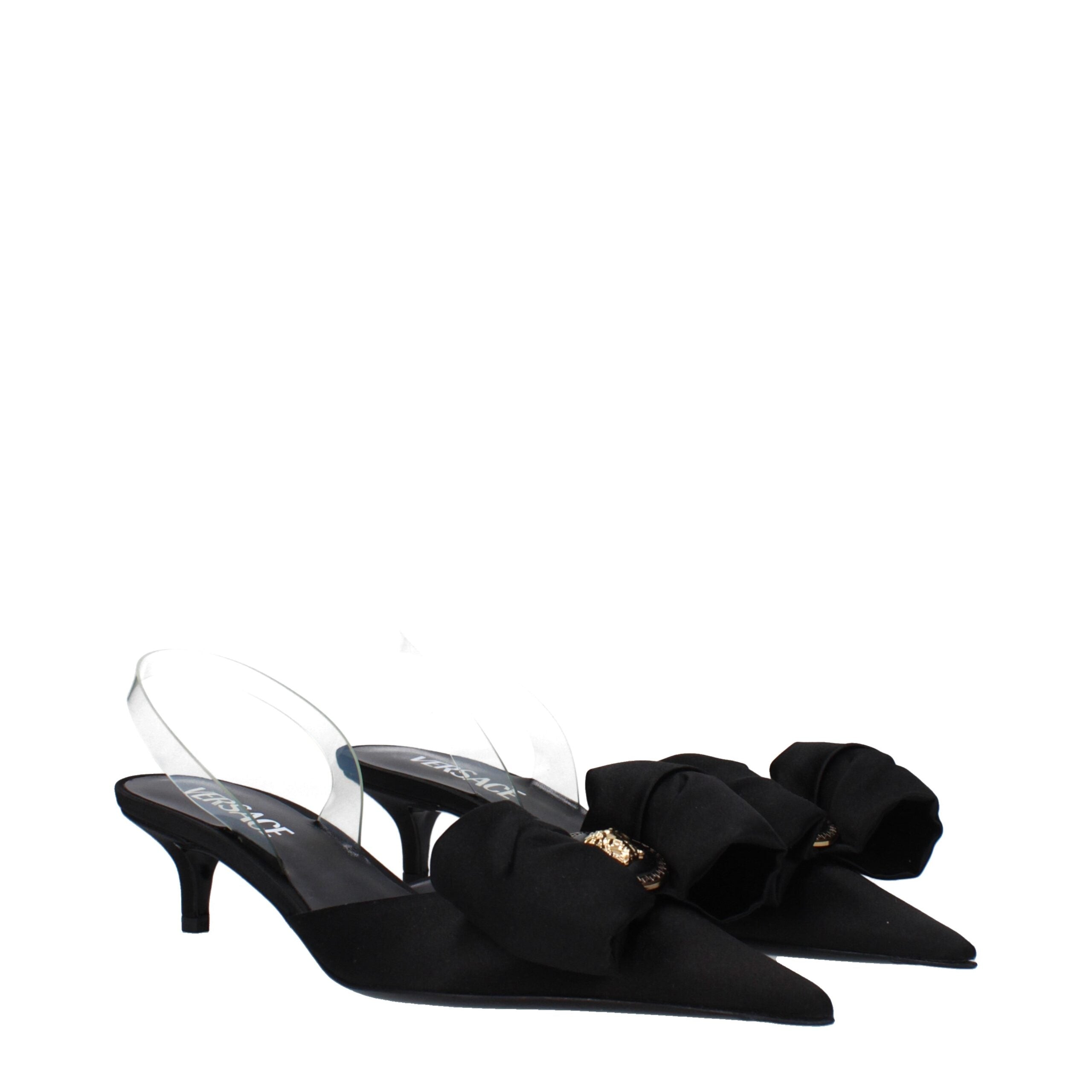 Versace Black Satin Flat Women's Sandals