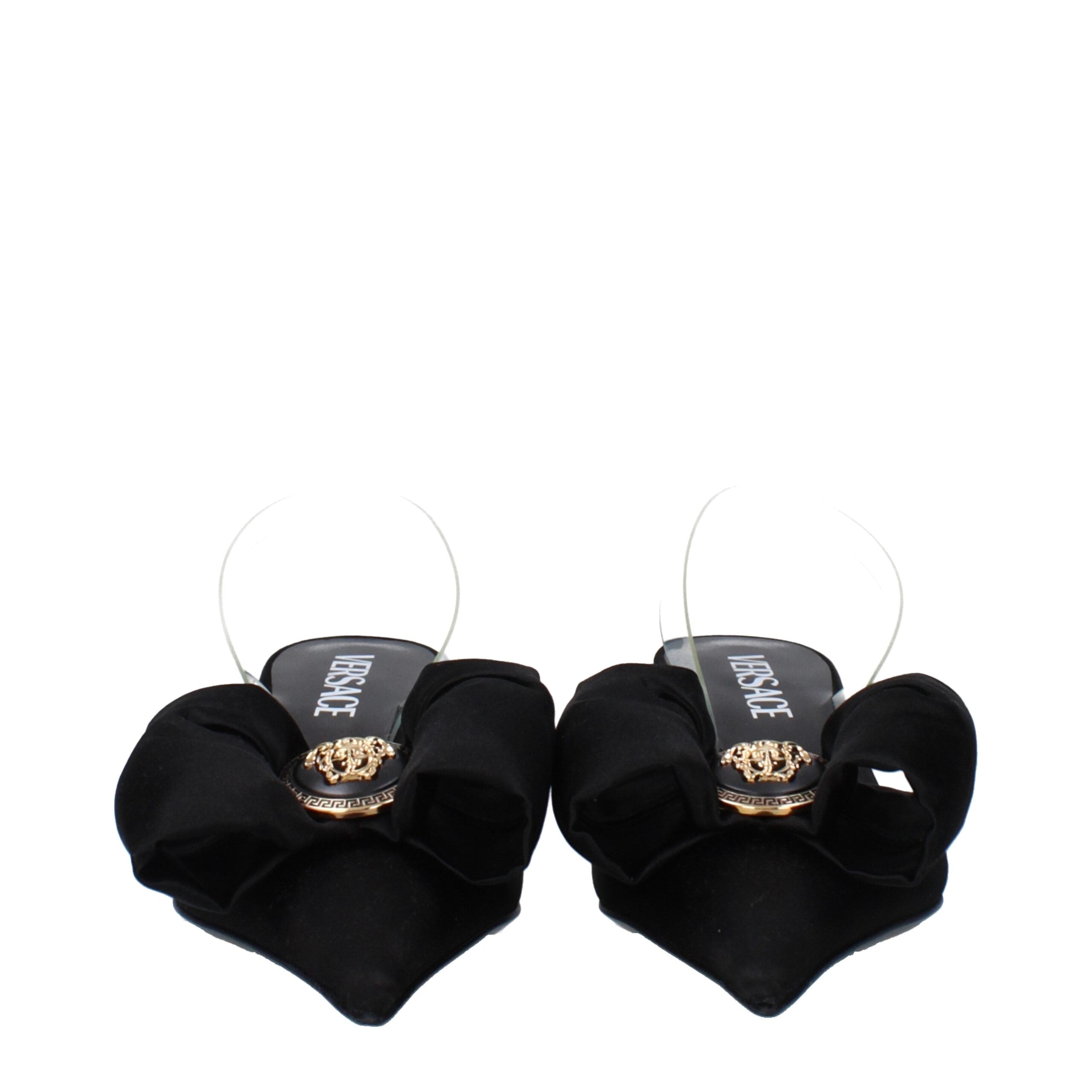 Versace Black Satin Flat Women's Sandals