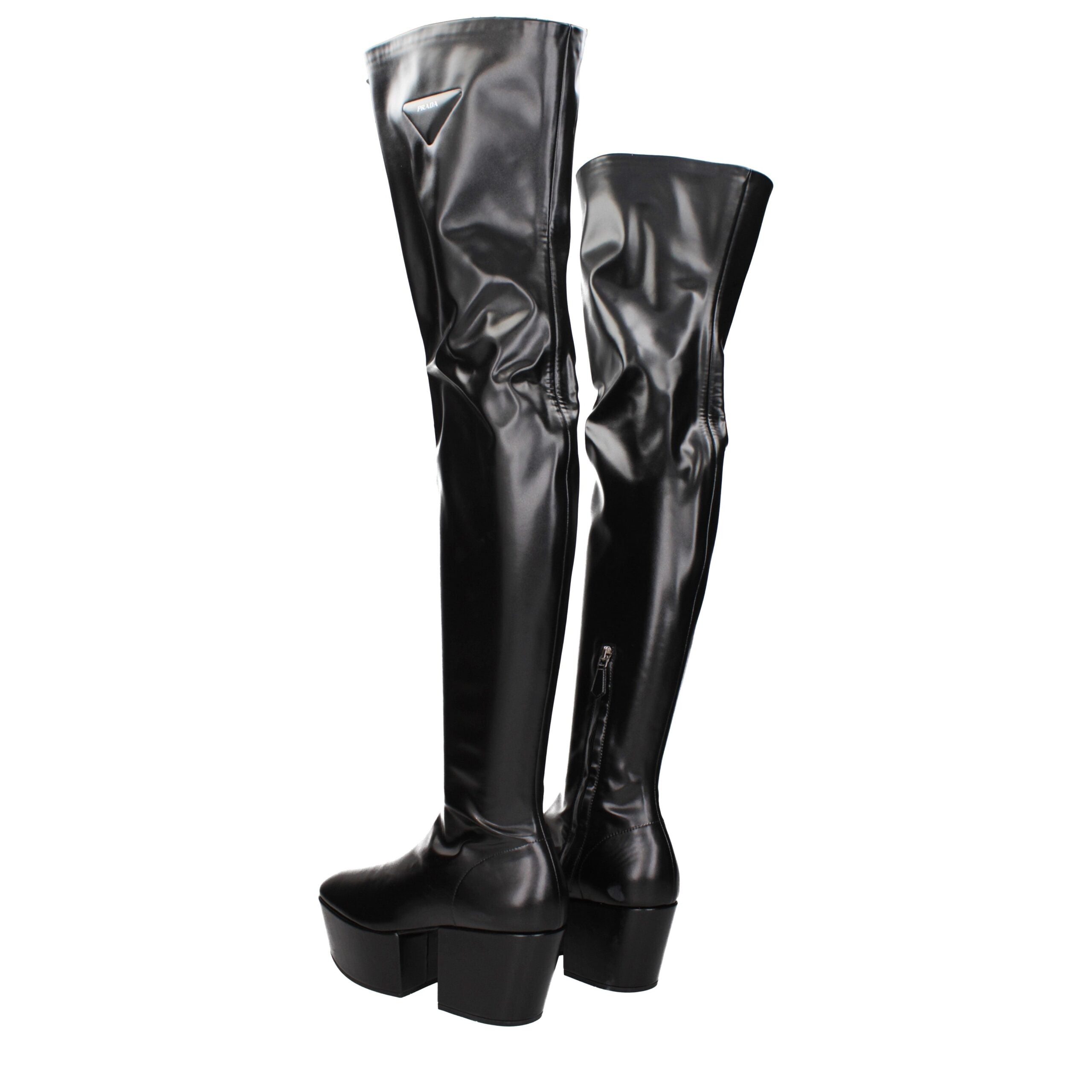 Prada Black Leather Over The Women's Knee