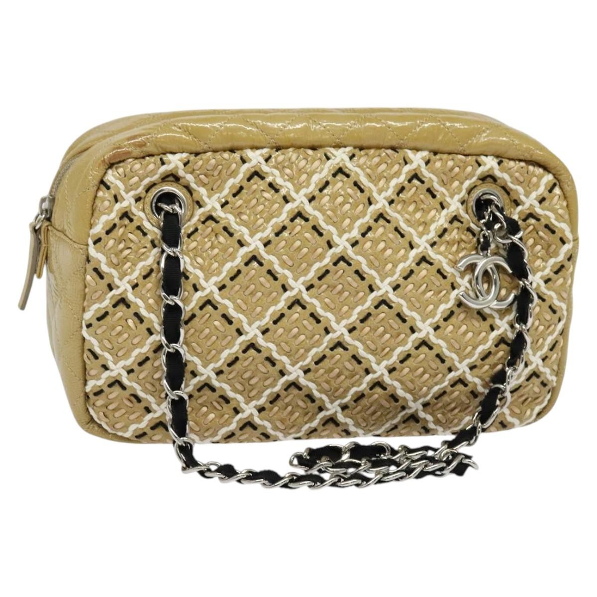 Chanel Camera Case Woven Stitch Patent Beige Glass Shoulder Bag Bag (Pre-Owned)
