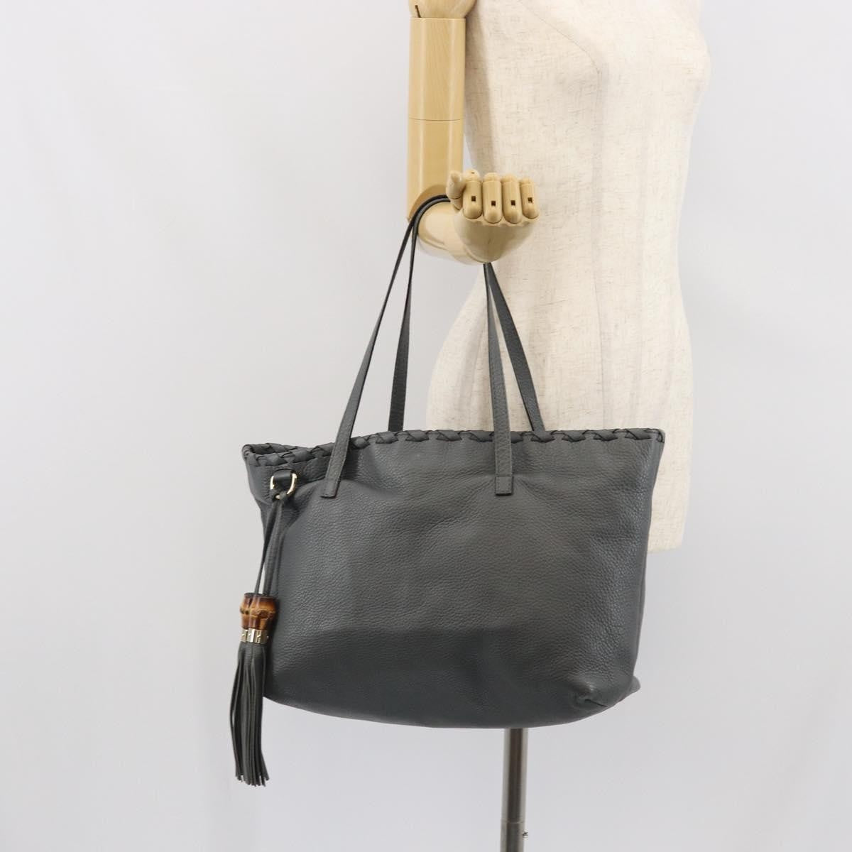 Gucci Bamboo Tassel Tote Leather Gray Leather Tote Bag Bag (Pre-Owned)