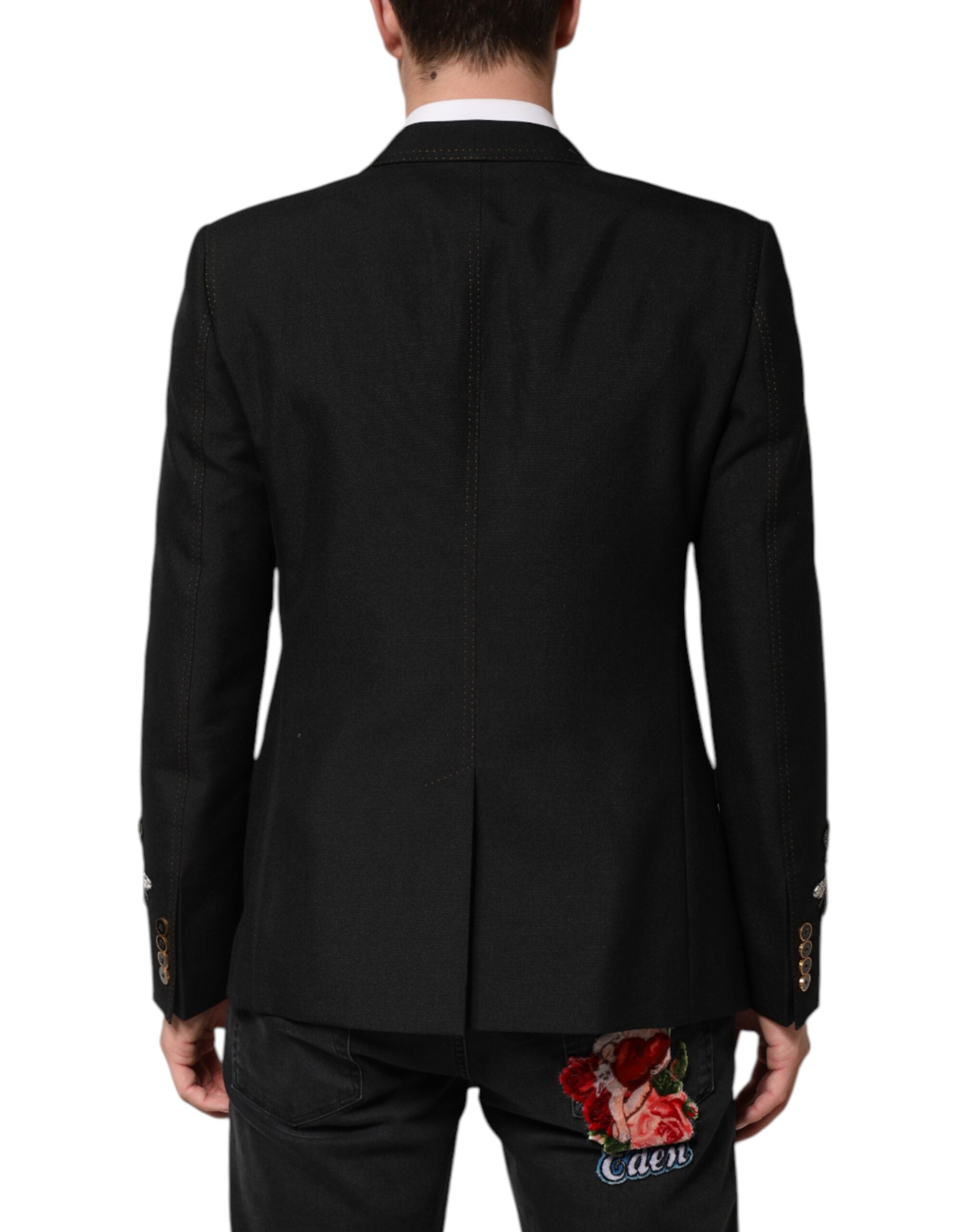 Dolce & Gabbana Black Bee Crown Embellished Suit Coat Men's Blazer