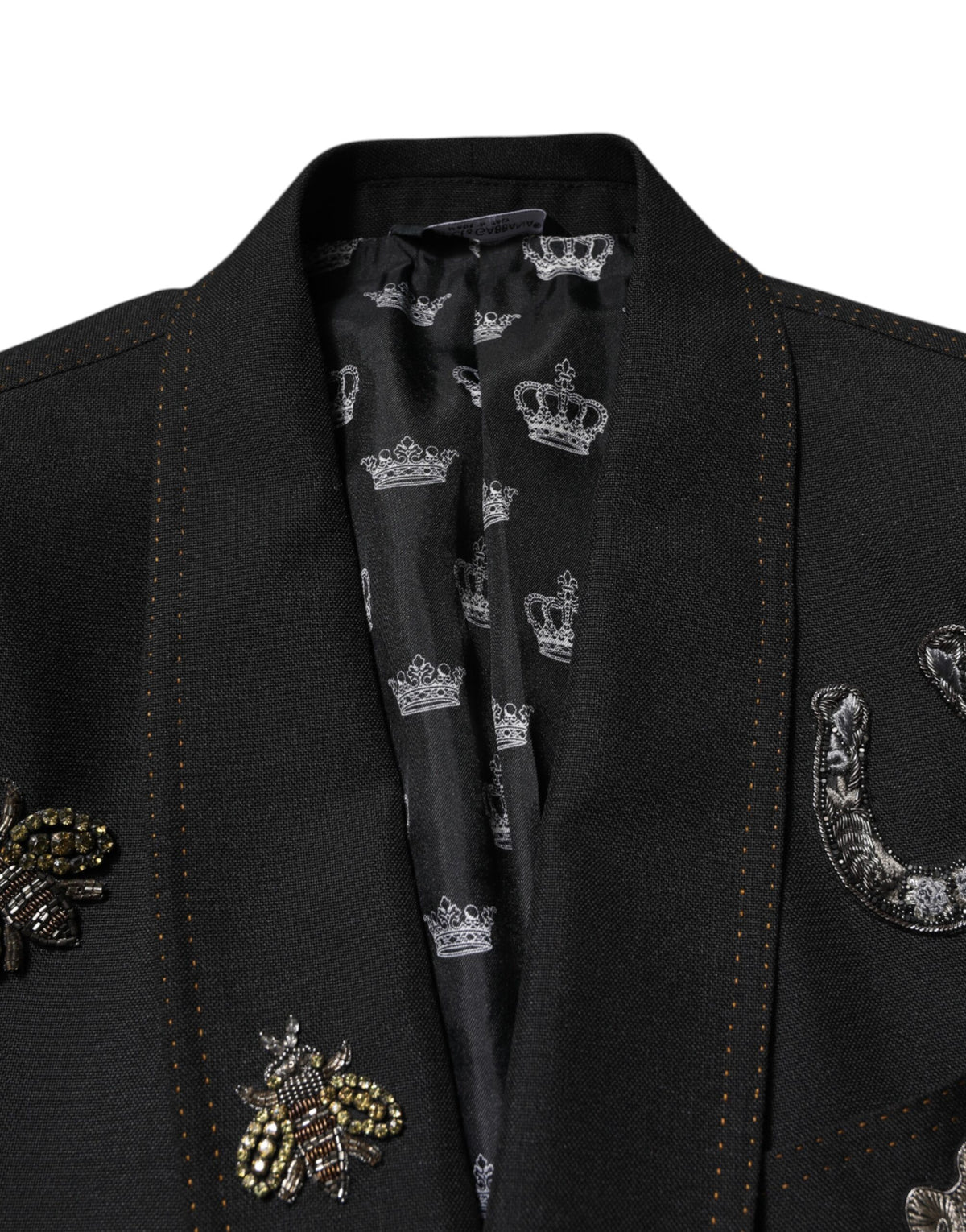 Dolce & Gabbana Black Bee Crown Embellished Suit Coat Men's Blazer