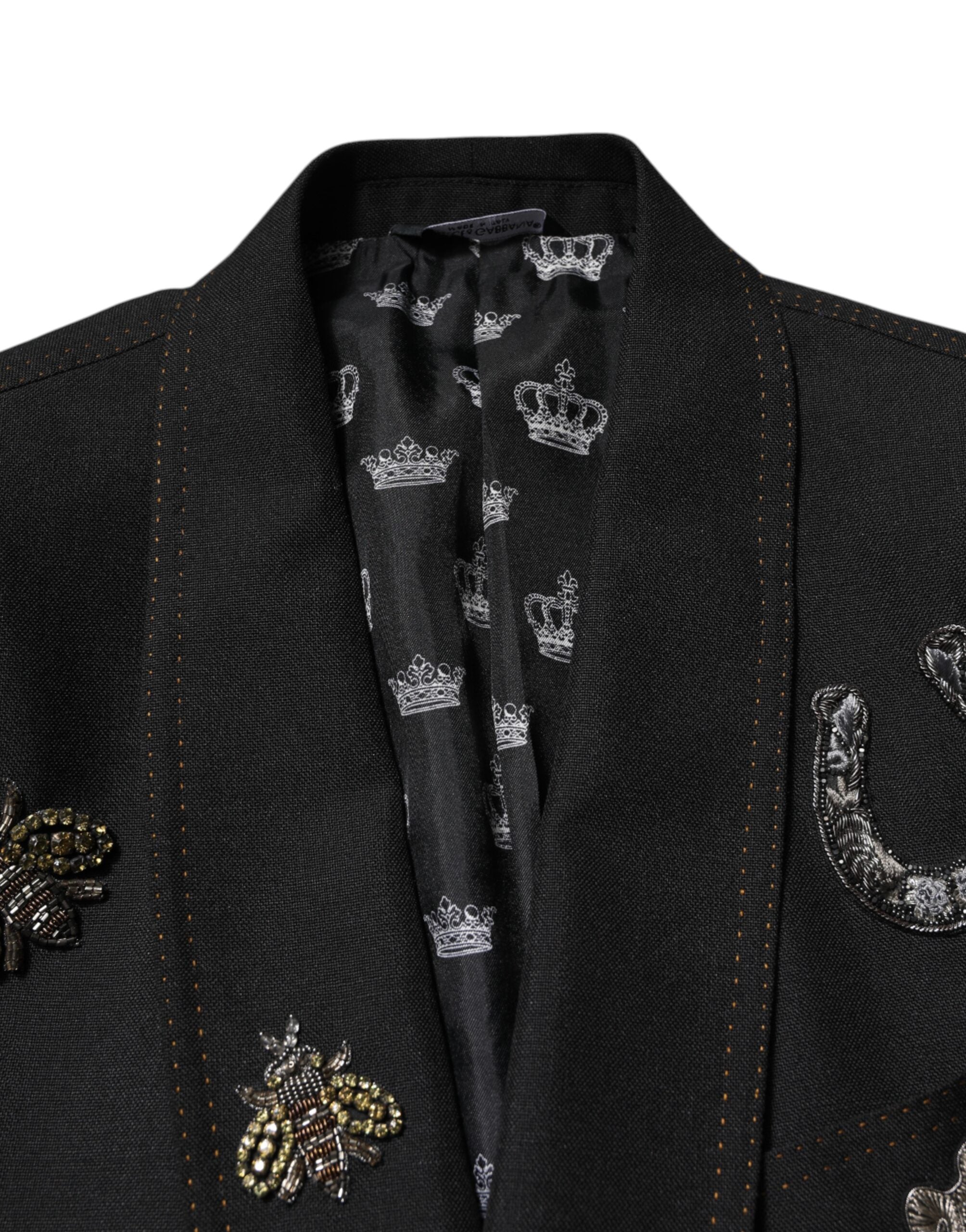 Dolce & Gabbana Black Bee Crown Embellished Suit Coat Men's Blazer
