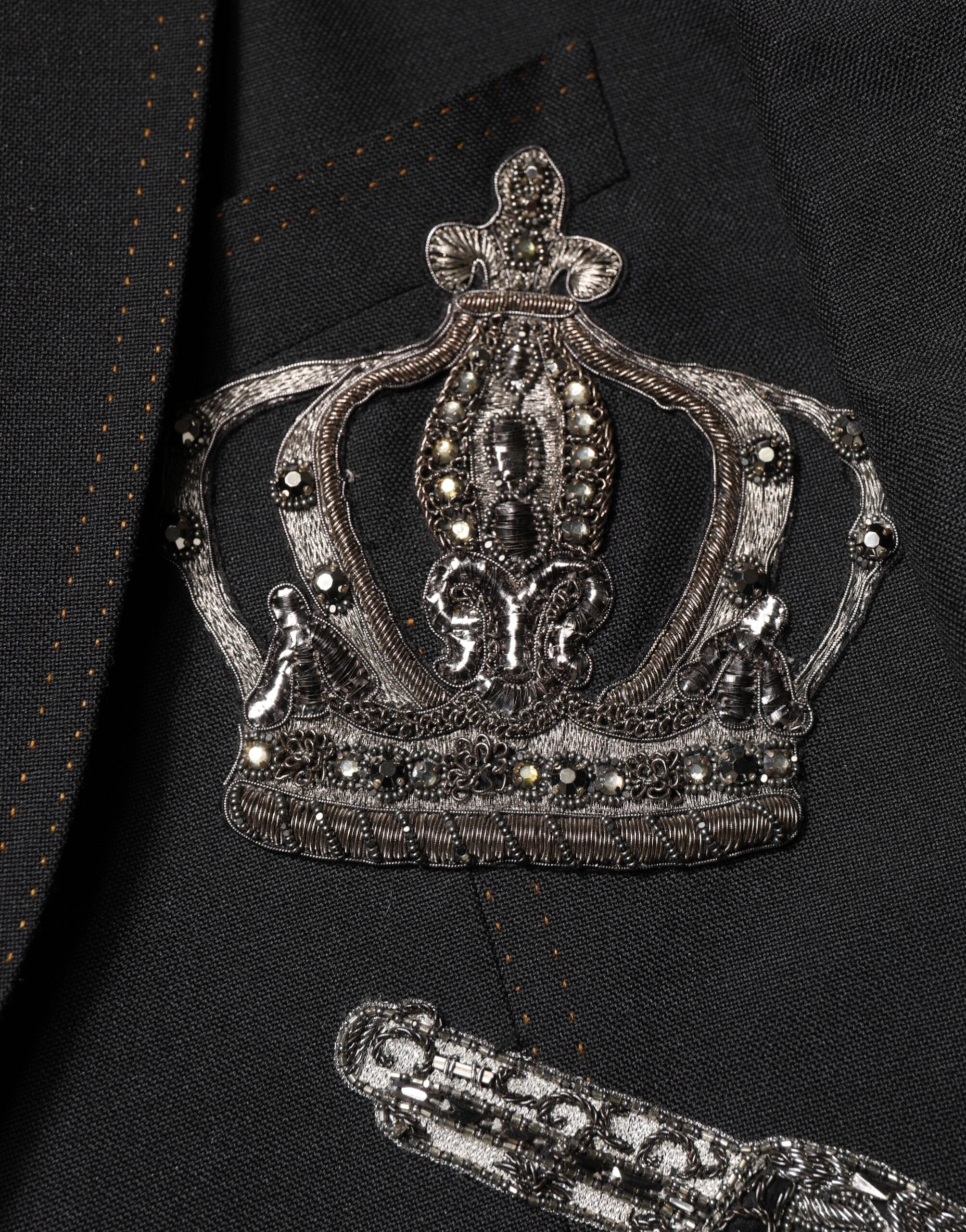 Dolce & Gabbana Black Bee Crown Embellished Suit Coat Men's Blazer