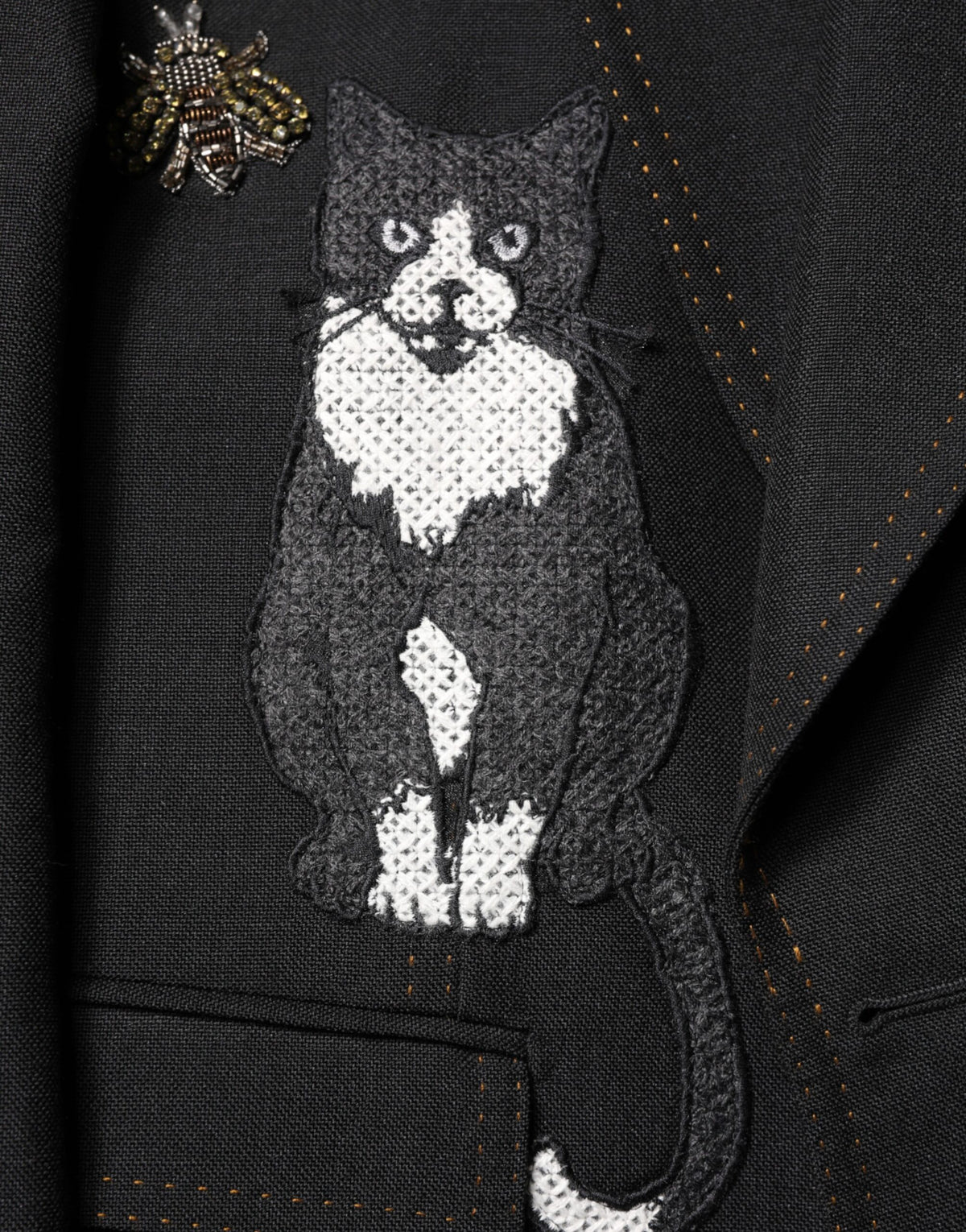 Dolce & Gabbana Black Bee Crown Embellished Suit Coat Men's Blazer