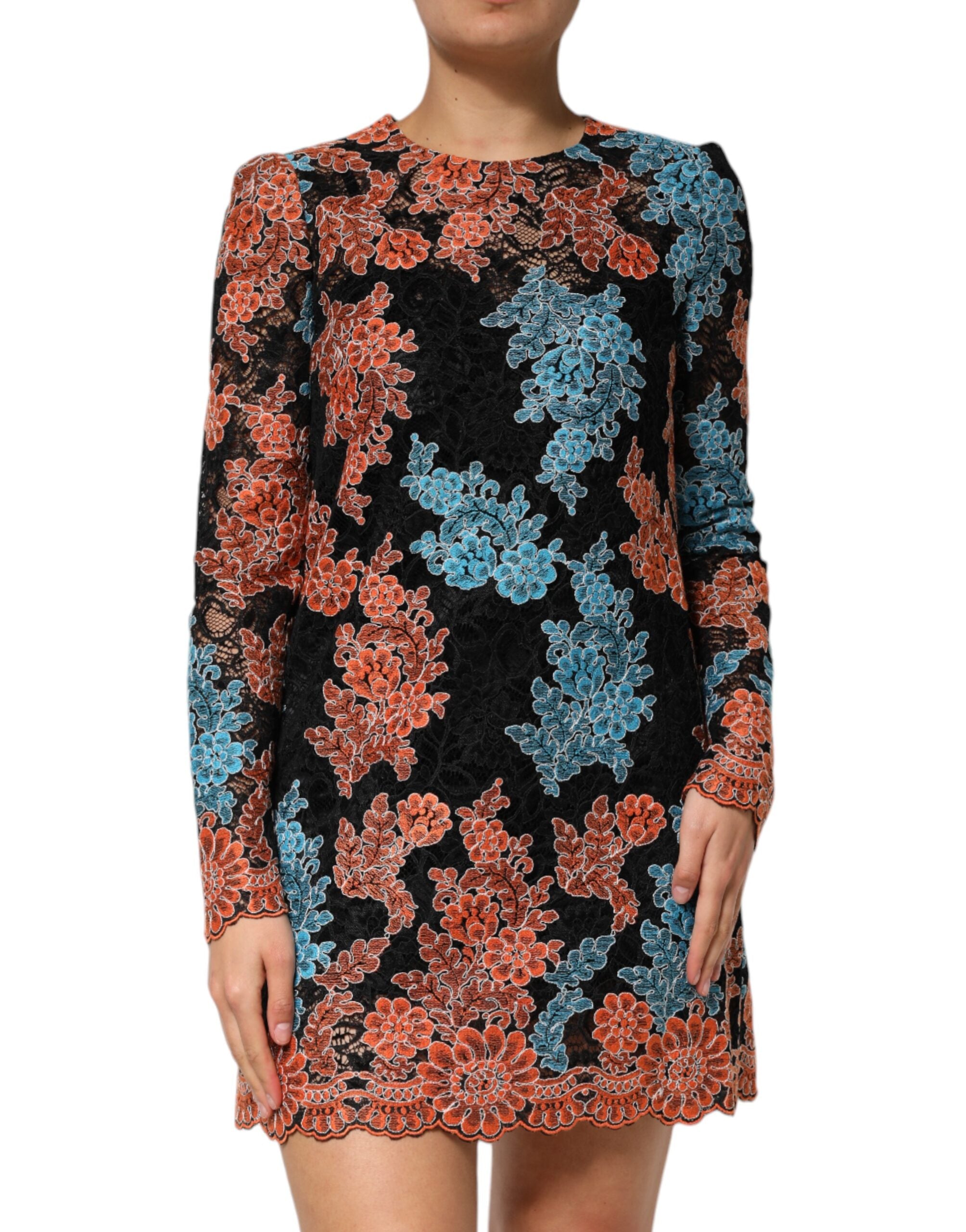 Dolce & Gabbana Multicolor Floral Embroidery Shift Mini Women's Dress