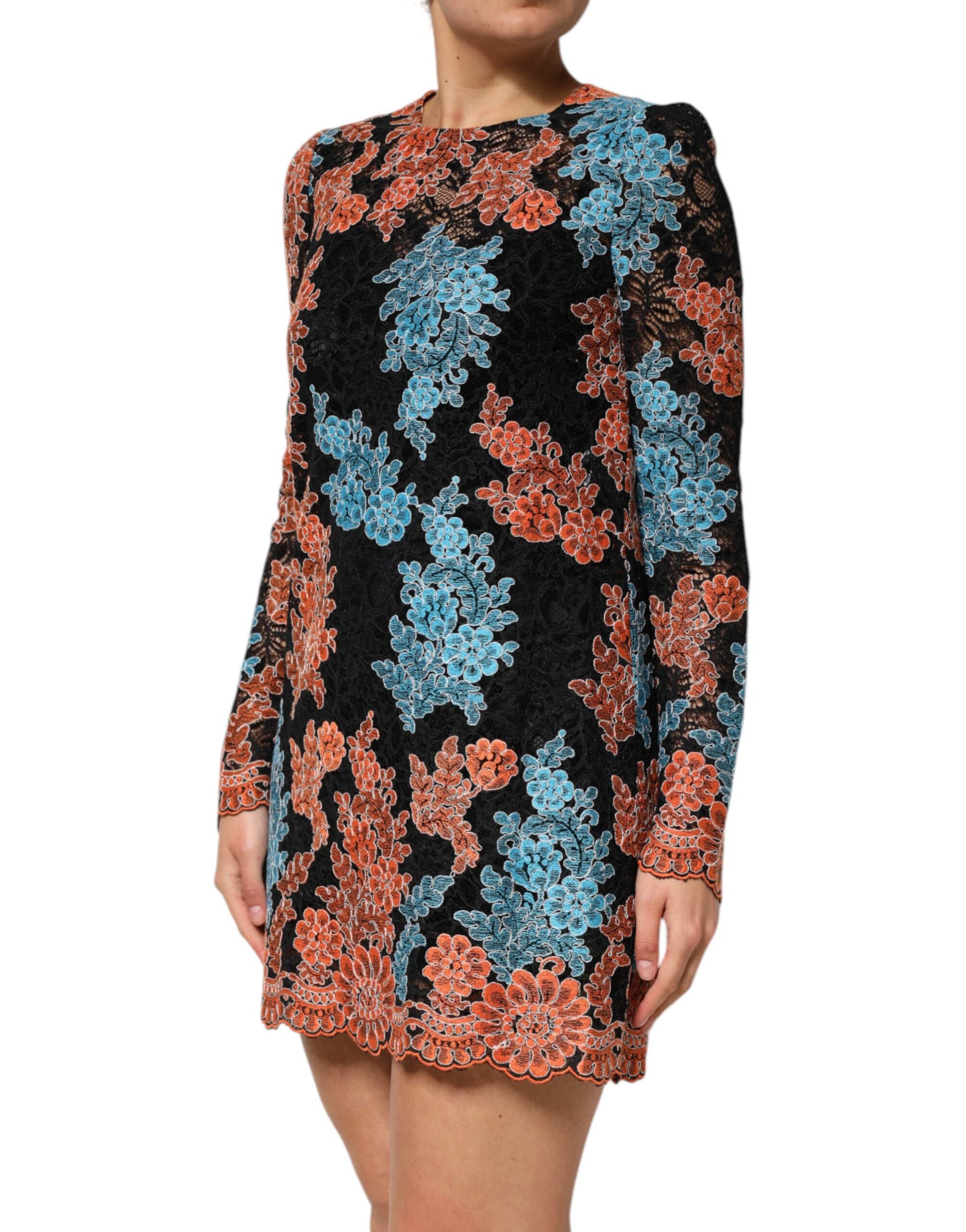 Dolce & Gabbana Multicolor Floral Embroidery Shift Mini Women's Dress