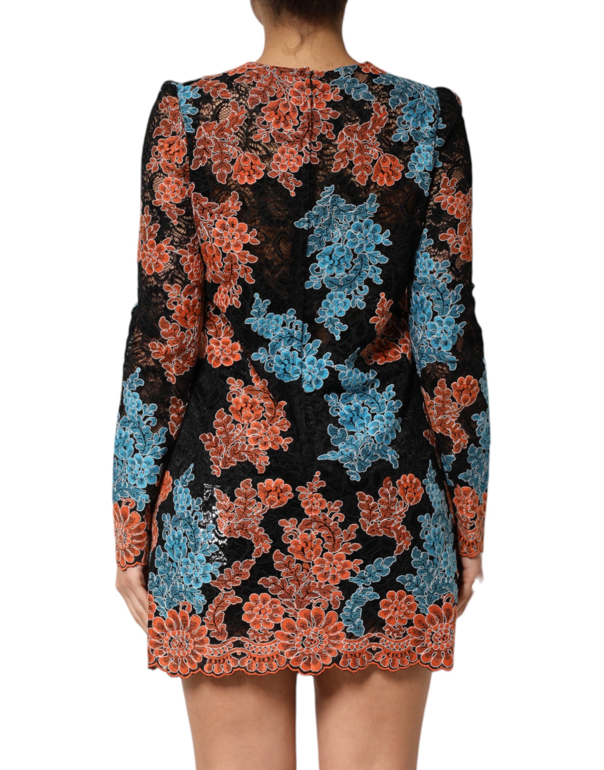 Dolce & Gabbana Multicolor Floral Embroidery Shift Mini Women's Dress