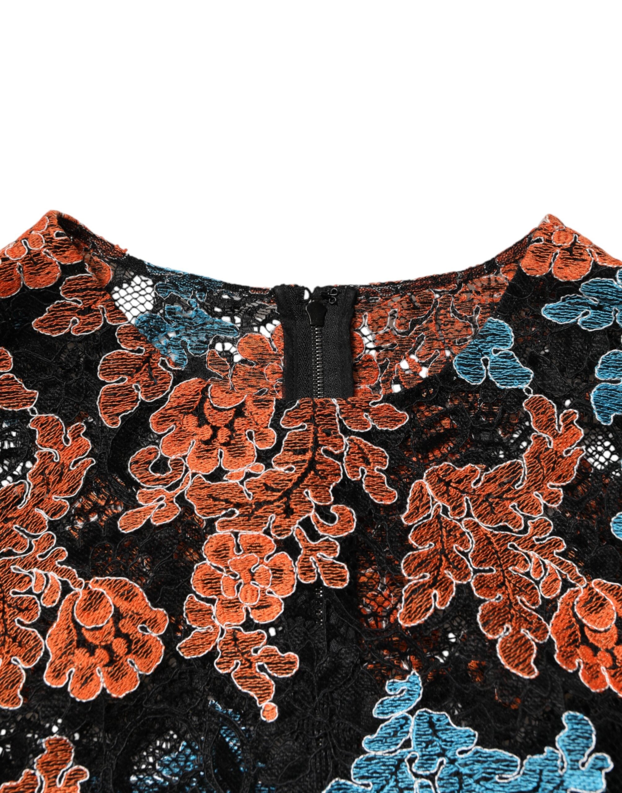Dolce & Gabbana Multicolor Floral Embroidery Shift Mini Women's Dress